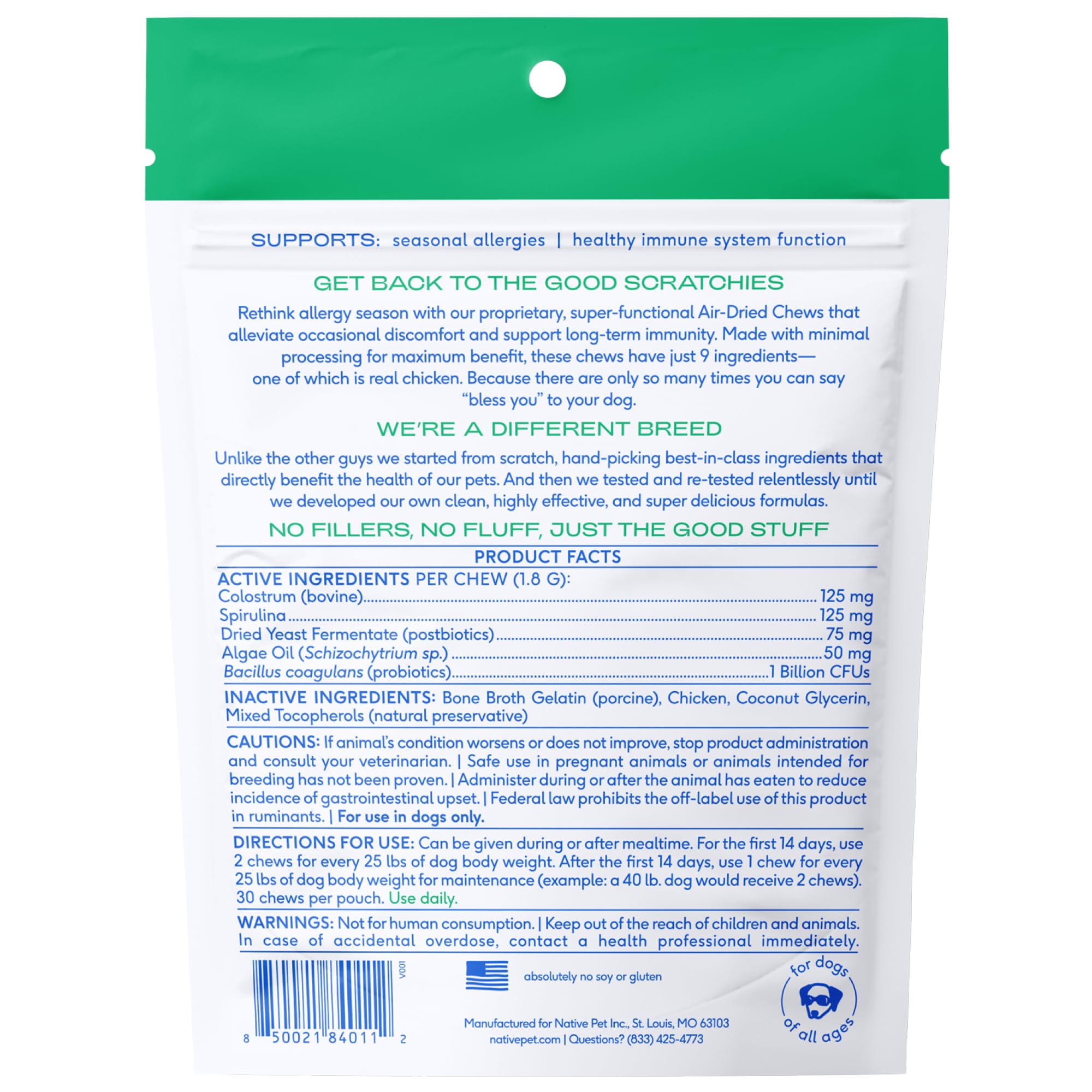 Native Pet Dog Allergy Chews - Dog Allergy Relief for Medium Breeds - Supports Seasonal Itch Relief, Healthy Immune Function & Reduces Sneezing - Colostrum, Spirulina, & Probiotics - 30 Days Supply Native Pet uk supplements