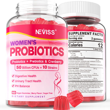 Probiotics for Women Gummies, Sugar Free Vaginal Probiotics 50 Billion CFU 10 Strains w/ Cranberry NEVISS uk supplements