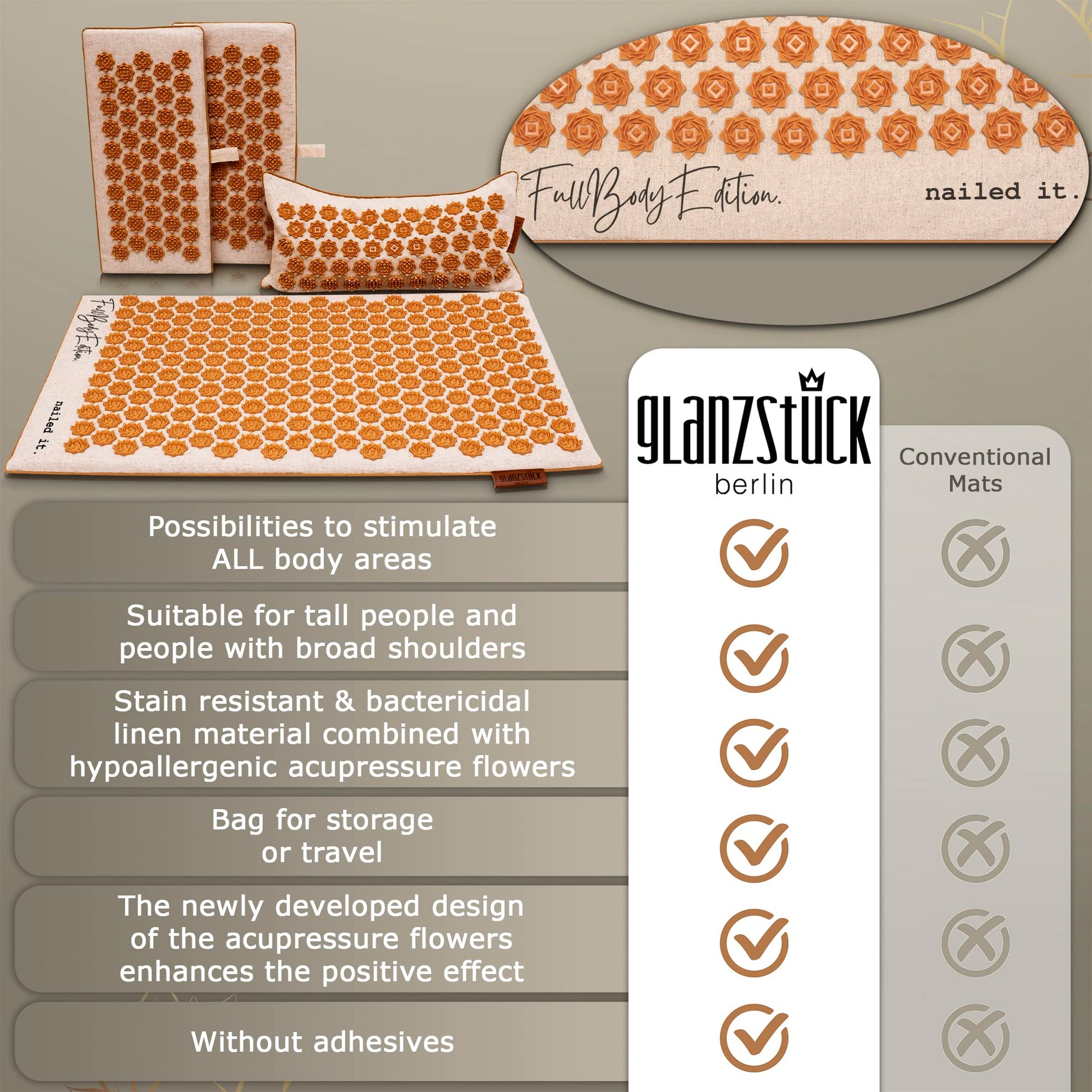 Glanzstück Berlin® Health Collection XXL Acupressure Mat Set for Full Body for Tension Headaches Glanzstück Berlin uk supplements