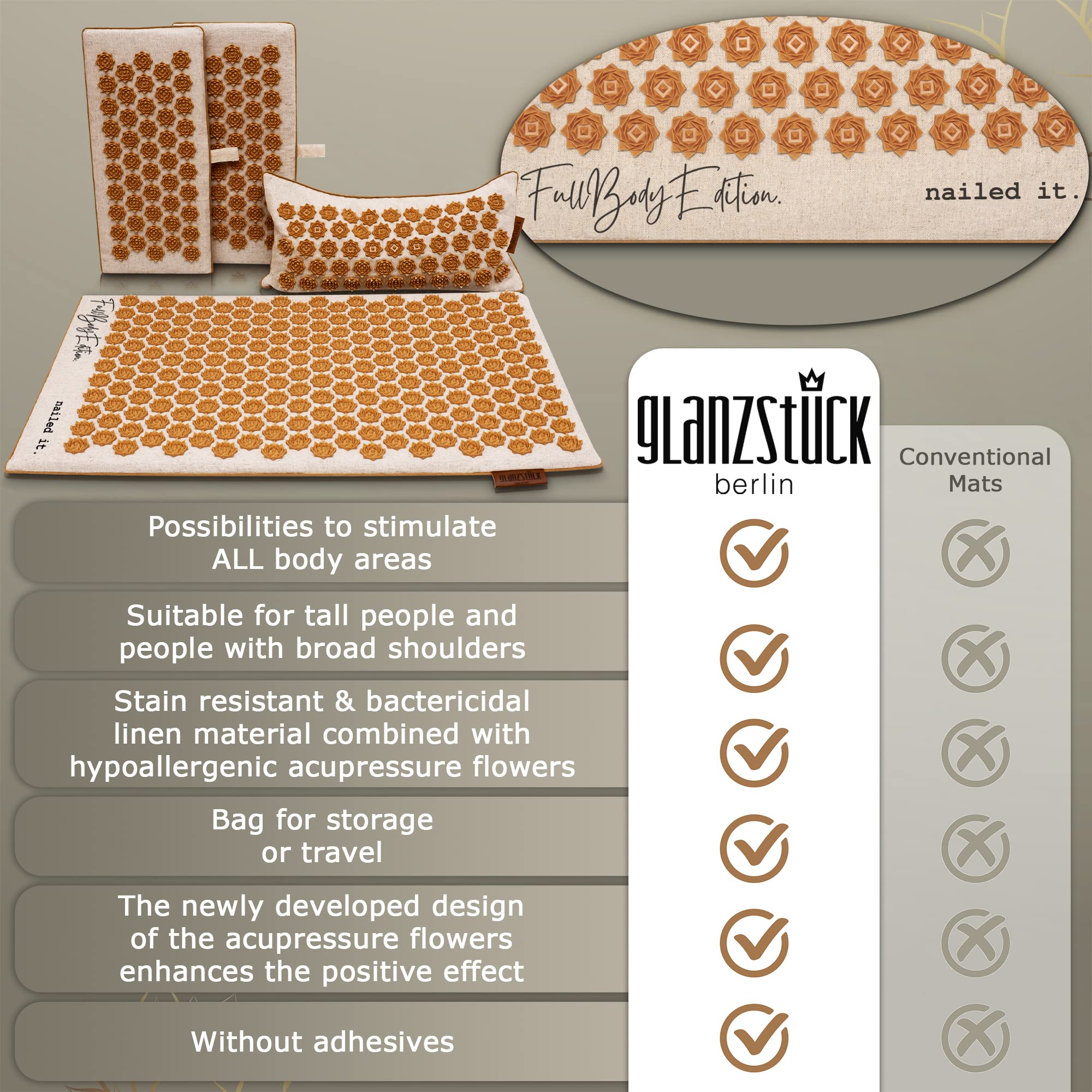 Glanzstück Berlin® Health Collection XXL Acupressure Mat Set for Full Body for Tension Headaches Glanzstück Berlin uk supplements