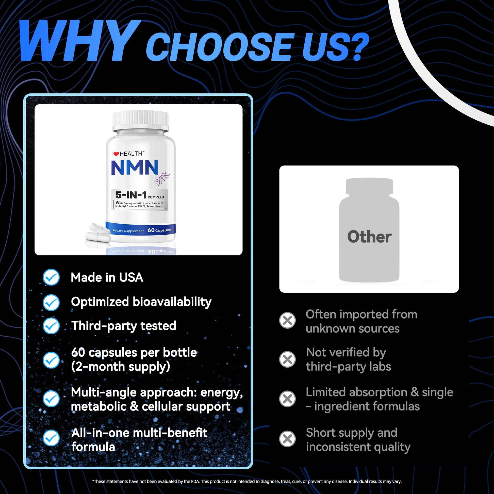 I LOVE HEALTH NMN Supplement, 5-in-1 Complex with NAC, Alpha Lipoic Acid, CoQ10 & Resveratrol - High Absorption Anti Aging Formula - Third Party Tested, cGMP, Gluten Free - 60 Capsules I LOVE HEALTH uk supplements