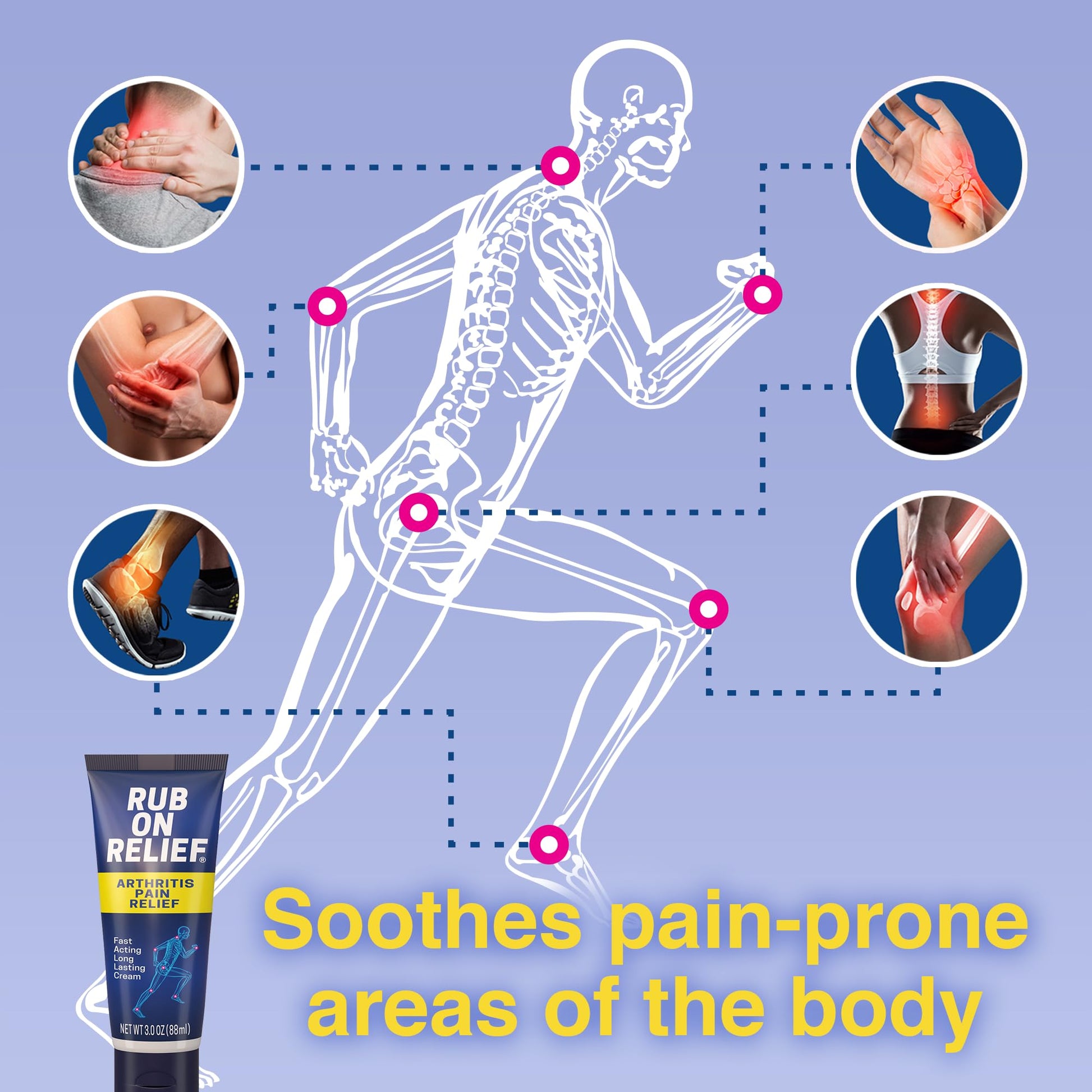 RUB ON RELIEF Arthritis Pain Relief Cream – 10-in-1 Non-Greasy Joints Pain Cream for Knees, Back, Neck, Hands, & Muscle Aches with Menthol, Camphor, Arnica, MSM & Turmeric Up to 8 Hours, 3oz (1 Pack) RUB ON RELIEF uk supplements