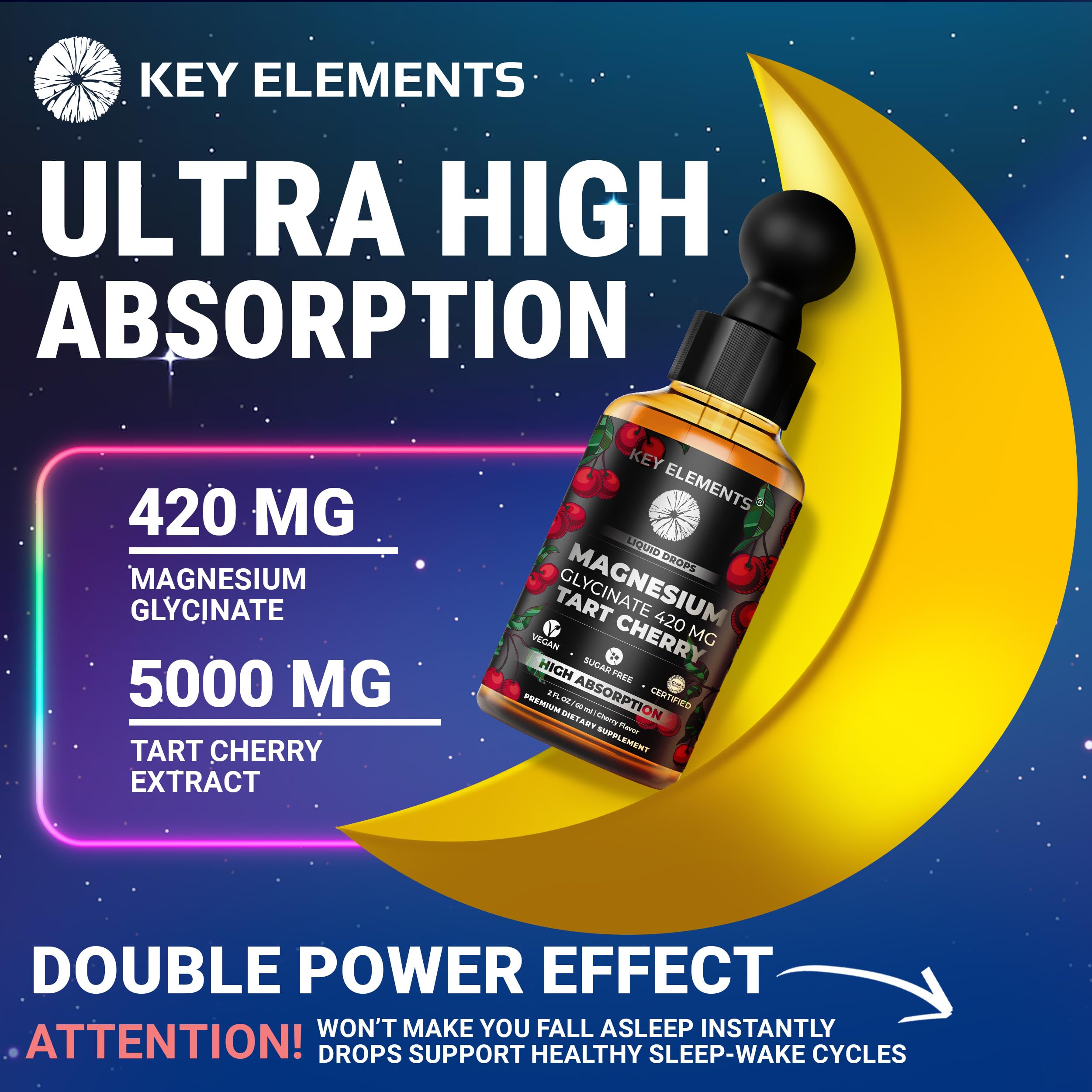 Liquid Magnesium Glycinate 420 Mg with Natural Tart Cherry Extract | Magnesium Glycinate Drops Supplement for Sleep, Mood & Mobility Support | Tart Cherry Extract KEY ELEMENTS uk supplements