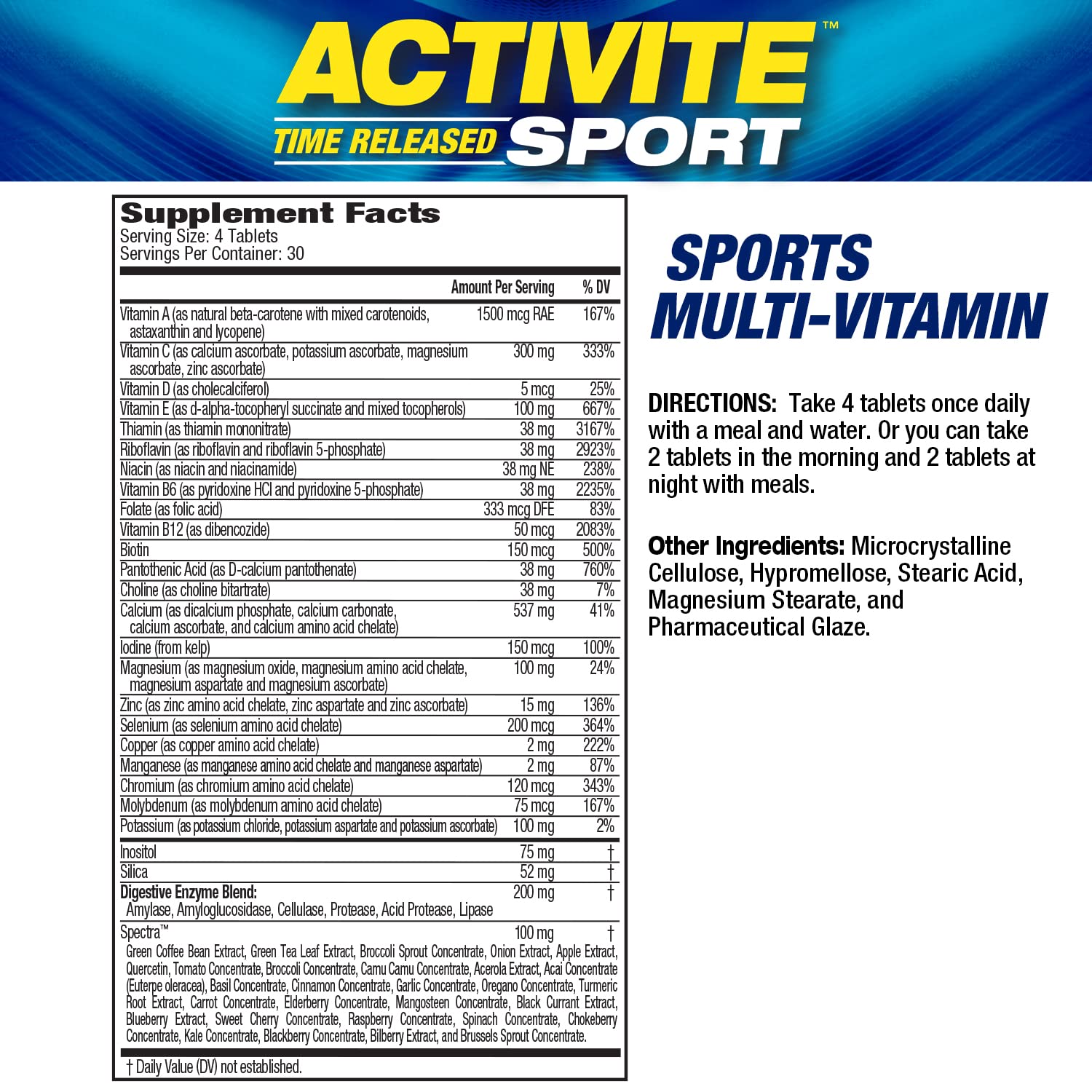 MHP Activite Sport Multi Vitamin, 25 Vitamins and Minerals, Nitric Oxide Booster, Digestive Enzymes, Antioxidants, 120 Tablets Maximum Human Performance uk supplements