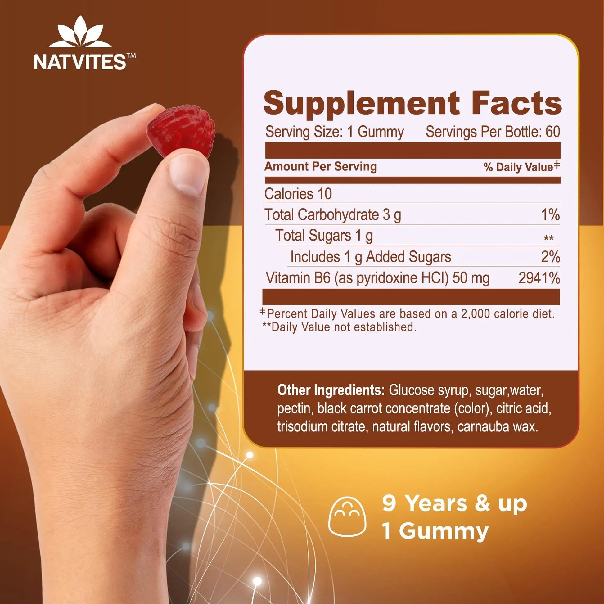 Natvites High-Potency Vitamin B6 Gummies for Kids - Delicious Berry Flavored VIT B6 Vitamins 50mg - Supports Nerve Function - Vegetarian Gluten Free Non-GMO Children's 50 mg B 6 Supplement (60 Count) Natvites uk supplements