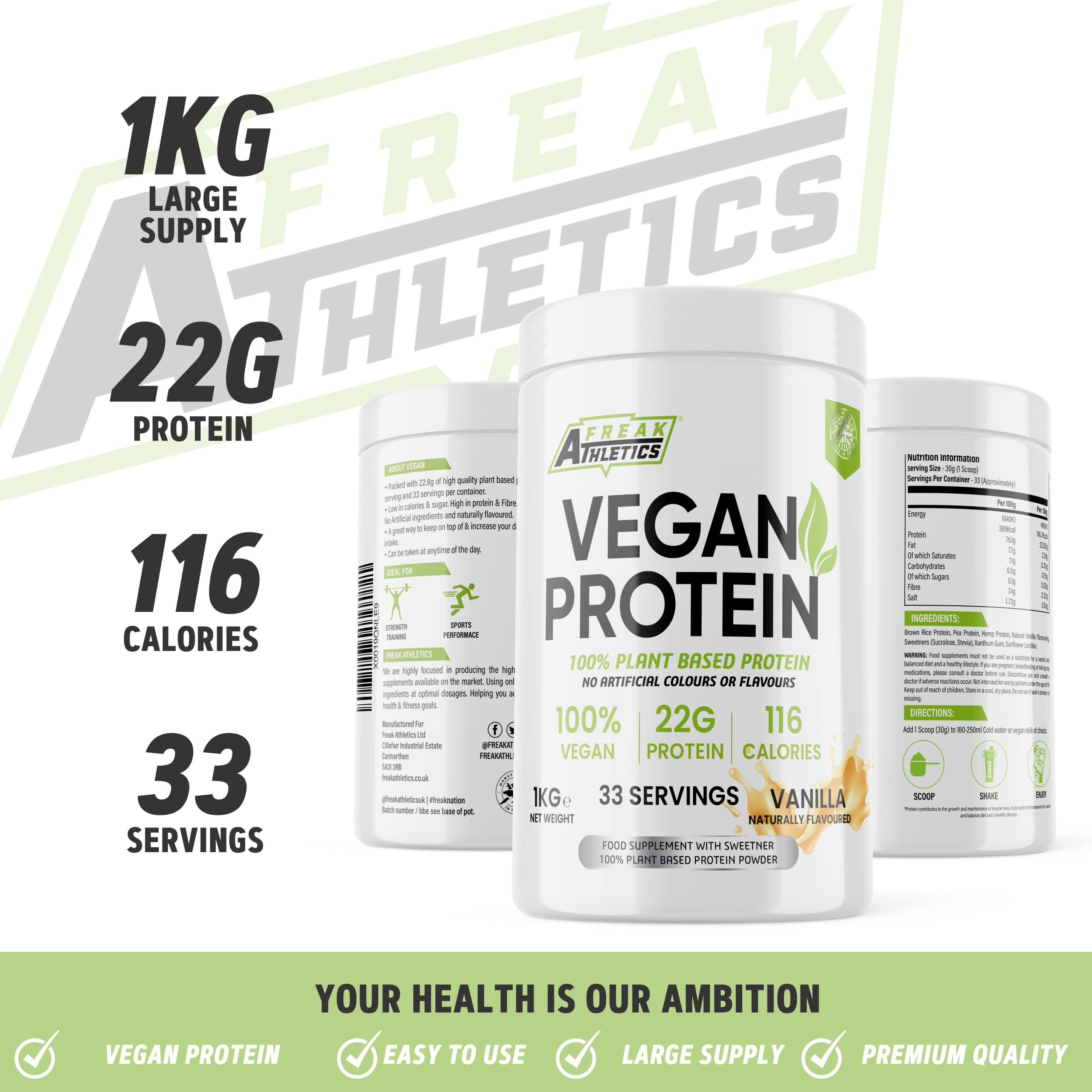 Vegan Protein Powders - Plant Based Vegan Protein Powder 1kg Soy Free Protein Powder Freak Athletics uk supplements