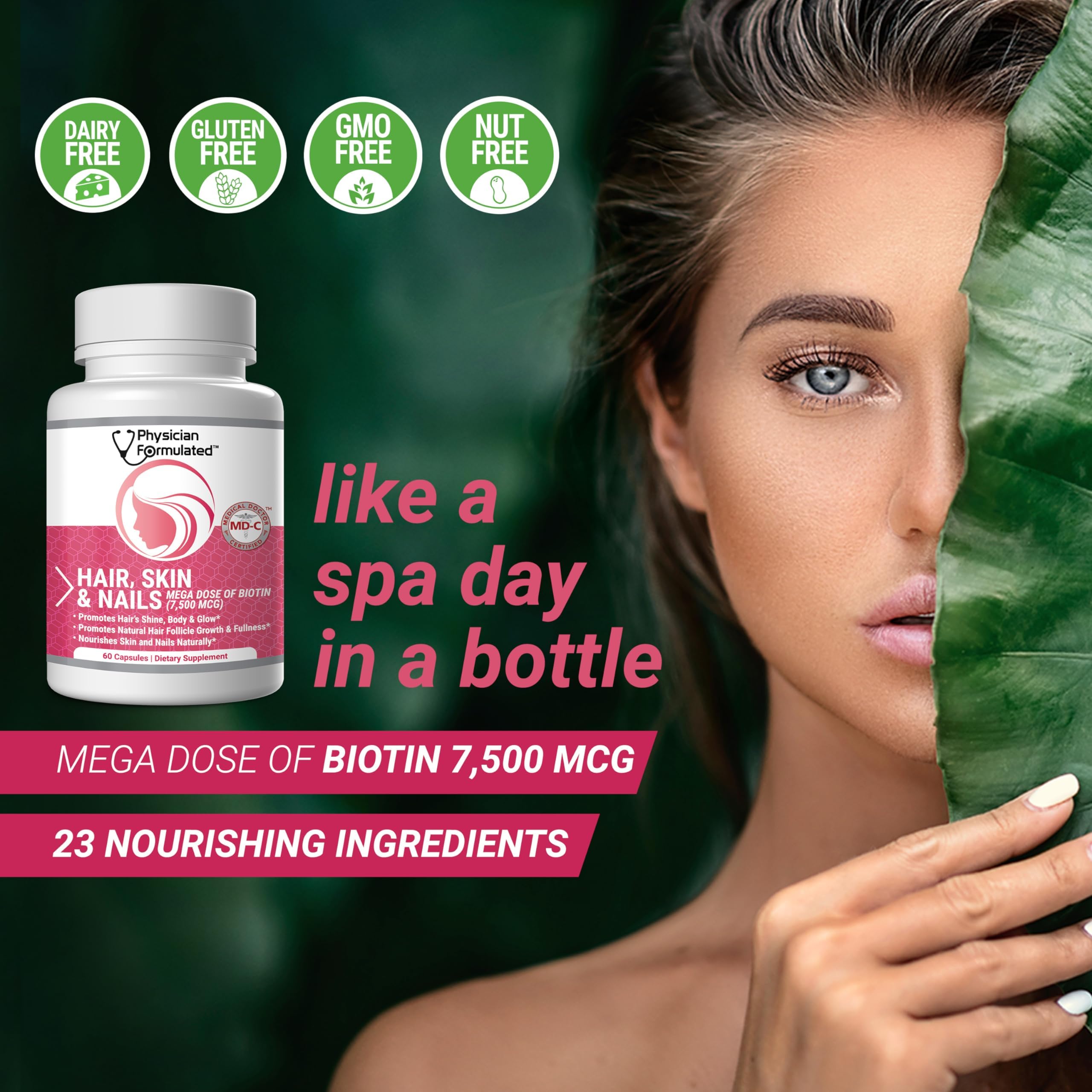 Physician Formulated Healthy Hair Skin and Nails Vitamins for Men and Women - 7500 mcg Biotin, Amino Acids, Collagen and Hyaluronic Acid - 60 Capsules Physician Formulated uk supplements