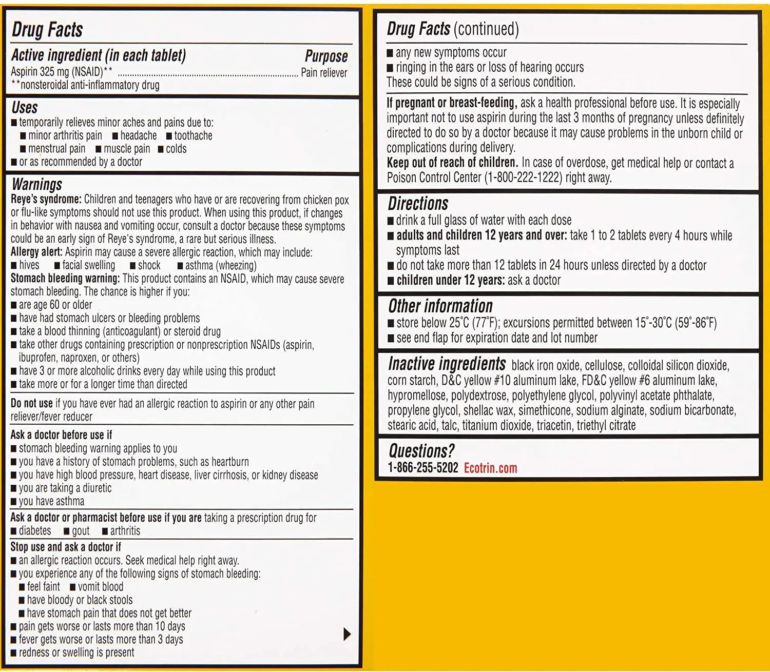 Ecotrin Regular Strength Safety Coated Aspirin | Arthritis Pain | 300 Tablets (2 Pack) Ecotrin uk supplements