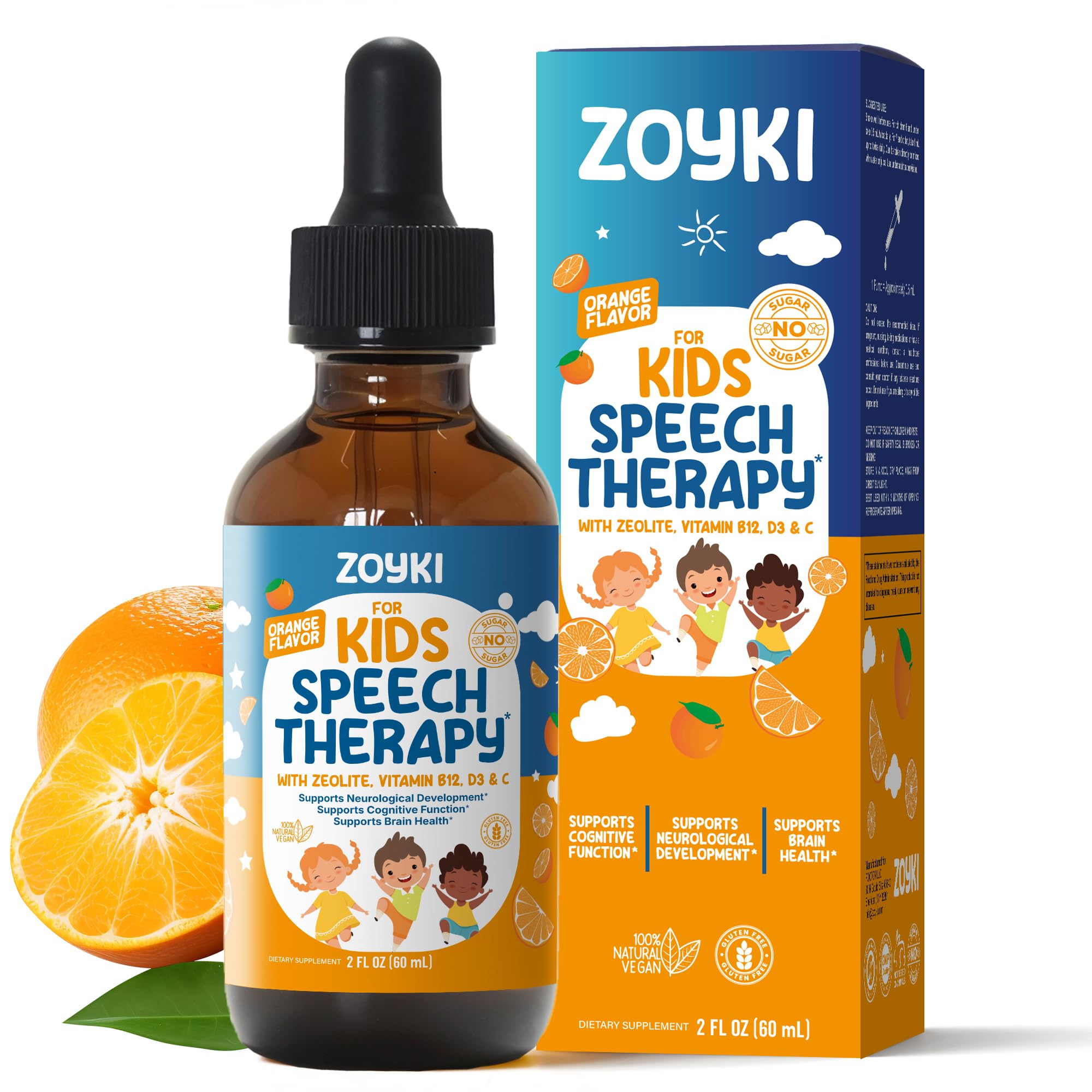 Zoyki Speech Therapy Drops for Kids - Speech Support Supplement for Communication Delay Cognitive Function Language & Brain Development with Zeolite Vitamins B12 D3 C - Sugar Free Gluten-Free Vegan Zoyki uk supplements
