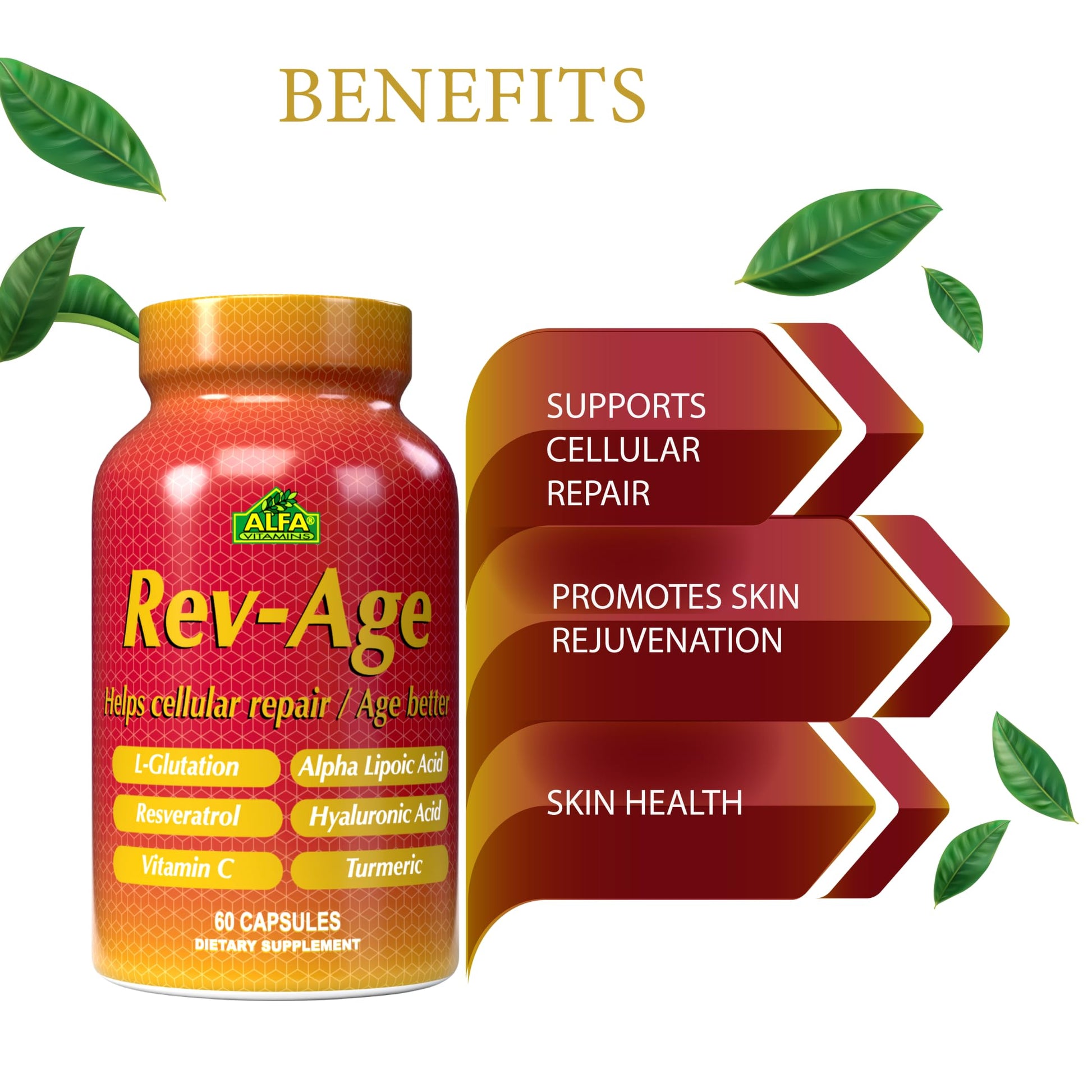 ALFA VITAMINS Rev-Age Cellular Repair Supplement for Anti-Aging & Immune System Support - 60 Capsules ALFA VITAMINS uk supplements