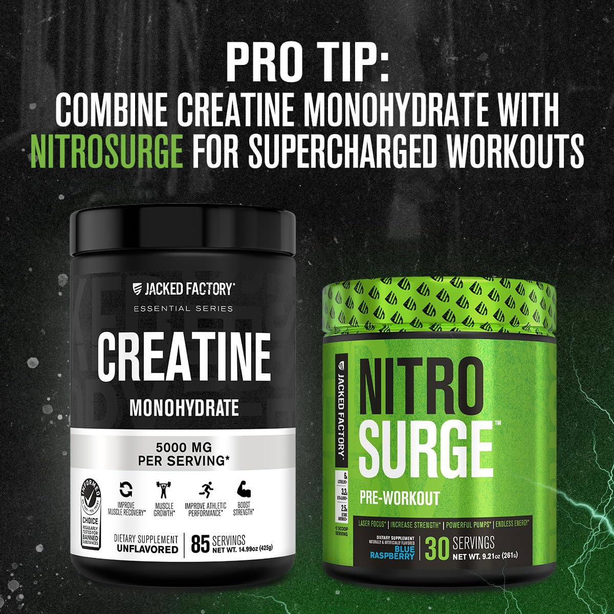 Jacked Factory Creatine Monohydrate Powder 425g - 5g Daily Creatine Supplement for Men and Women, Vegan-Friendly, Third-Party Tested - 85 Servings, Unflavored Jacked Factory uk supplements