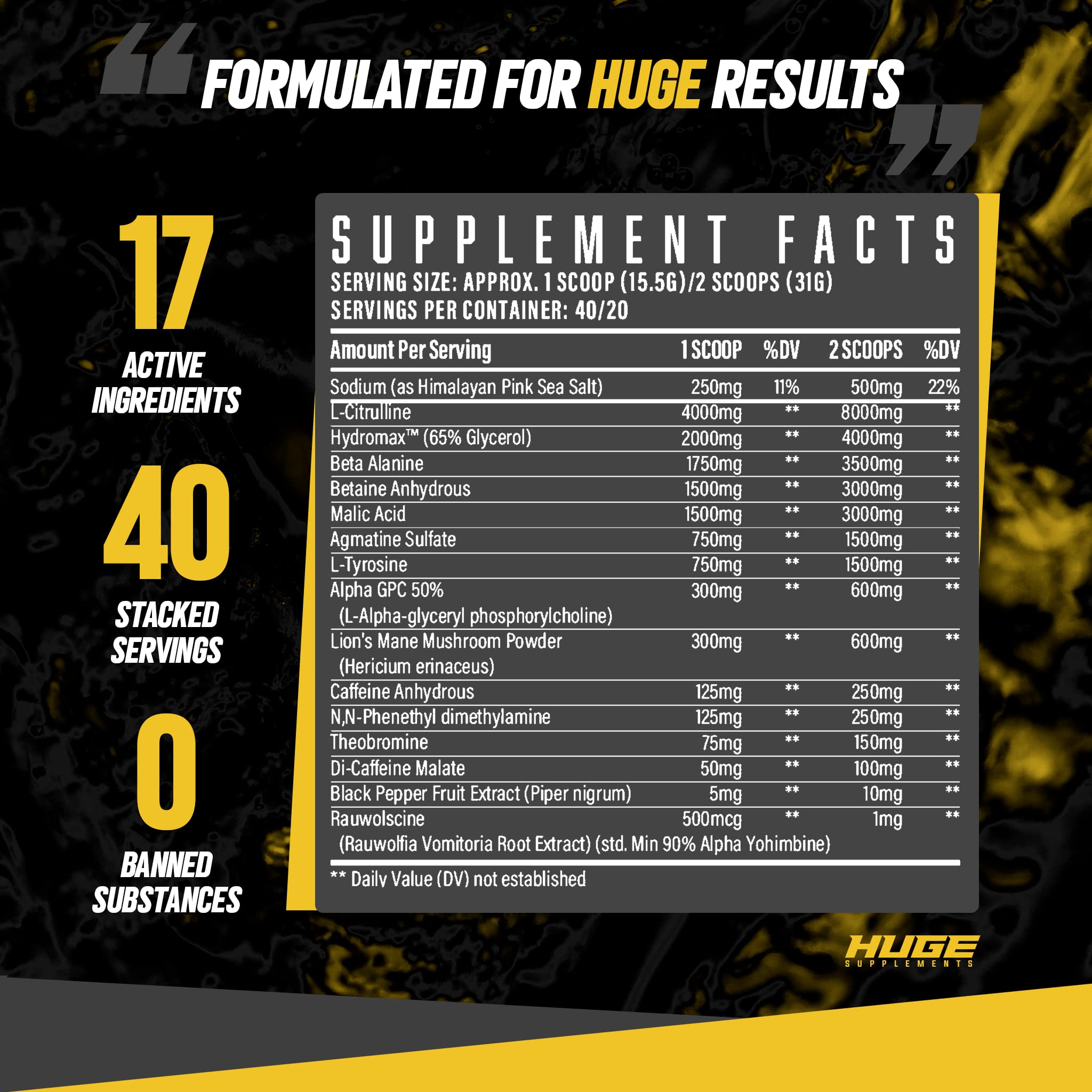 Huge Supplements Wrecked Pre-Workout, 30G+ Ingredients Per Serving to Boost Energy Huge Supplements uk supplements