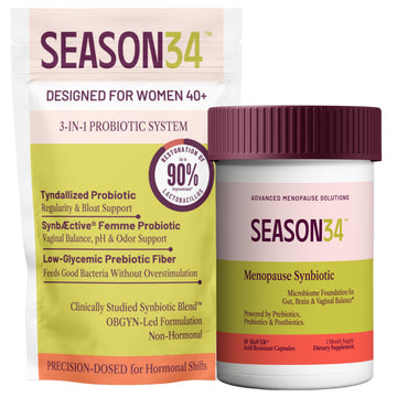 SEASON34 3-in-1 Menopause Probiotic for Women 40+ | Vaginal Care, pH, Odor & Intimate Comfort + Skin, Gut & Bloat Support | with Prebiotic Fiber & Postbiotics | 30 Capsules, 1 Month Supply SEASON34 uk supplements