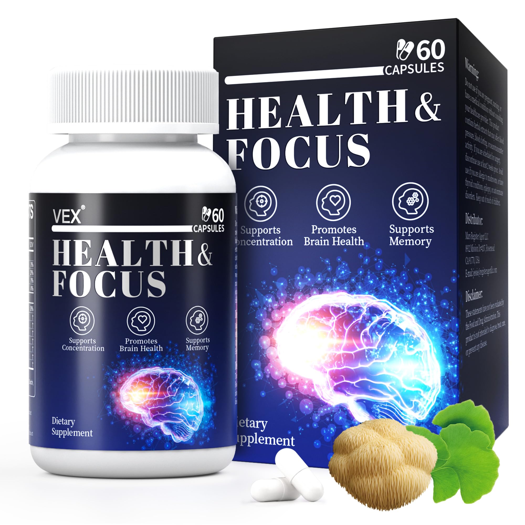 VEX Supplement – Memory & Clarity Support with Folic Acid, Vitamin B, Acetylcysteine, Bacopa Monnieri, Lion’s Mane, Ginkgo Biloba & Black Pepper – Cognitive, 60 Capsules VEX uk supplements