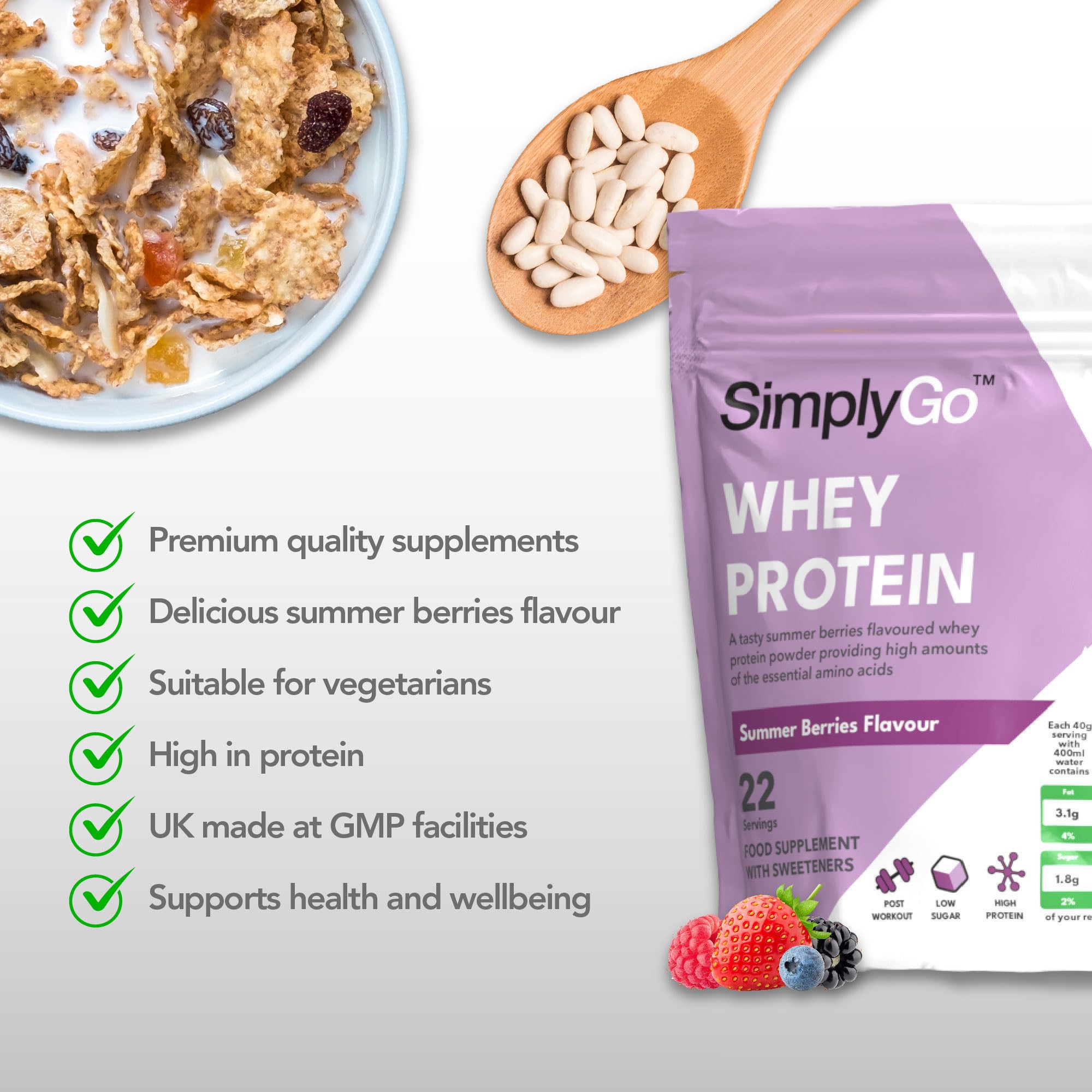 SimplyGo Whey Protein Powder | 900g | Simply Add 30g to Water, Juice or Shakes Simply Supplements uk supplements