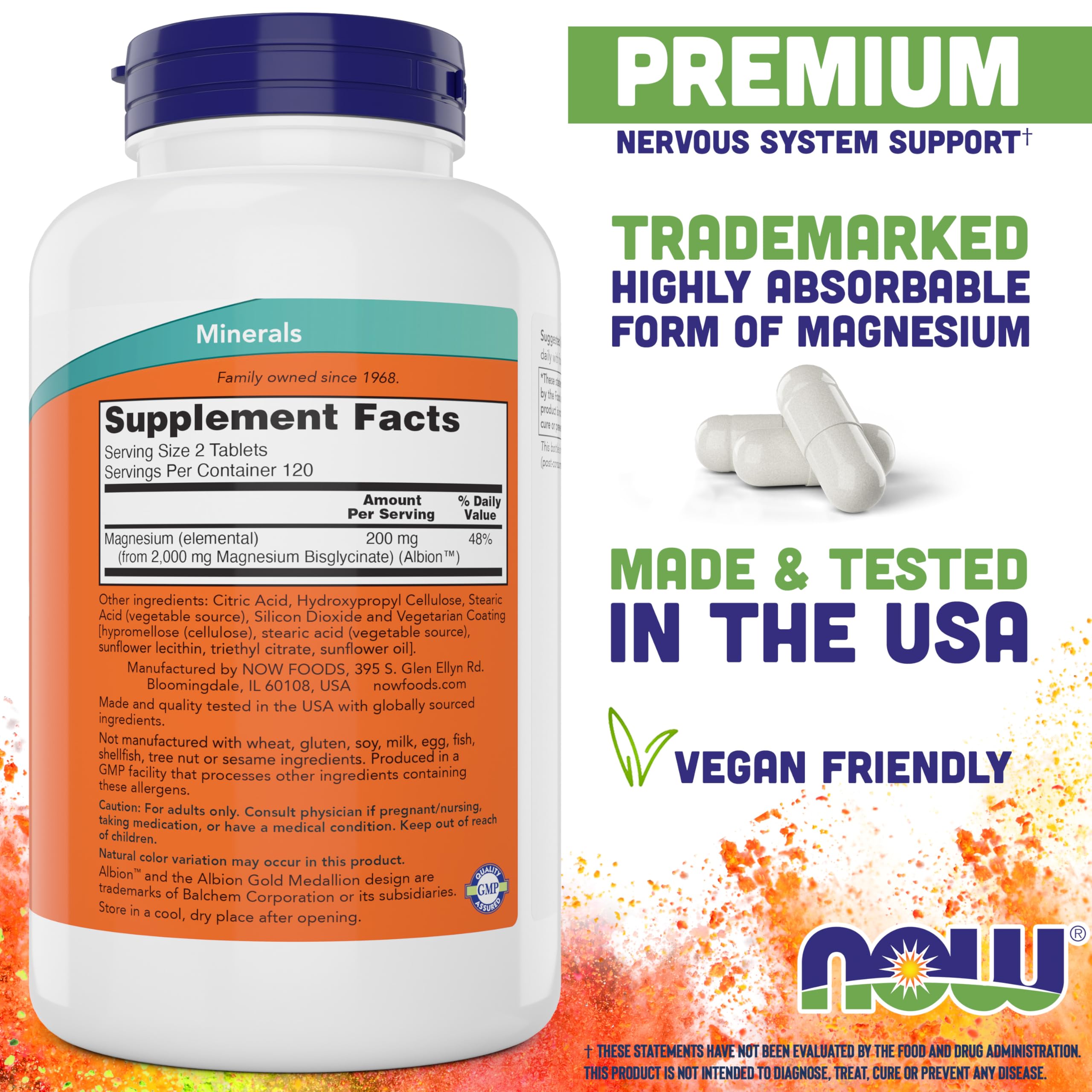 Now Foods Magnesium Glycinate, 240 Tablets - Supports Healthy Muscle and Nerve Functions - Non-GMO NOW Foods uk supplements