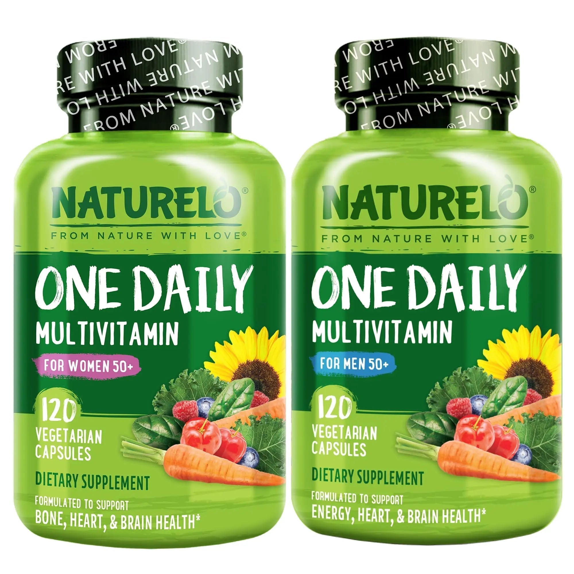 NATURELO One Daily Multivitamin for Men 50+, 120 Capsules One Daily Multivitamin for Women 50+ (Iron Free), 120 Capsules - 4 Month Supply Bundle NATURELO uk supplements