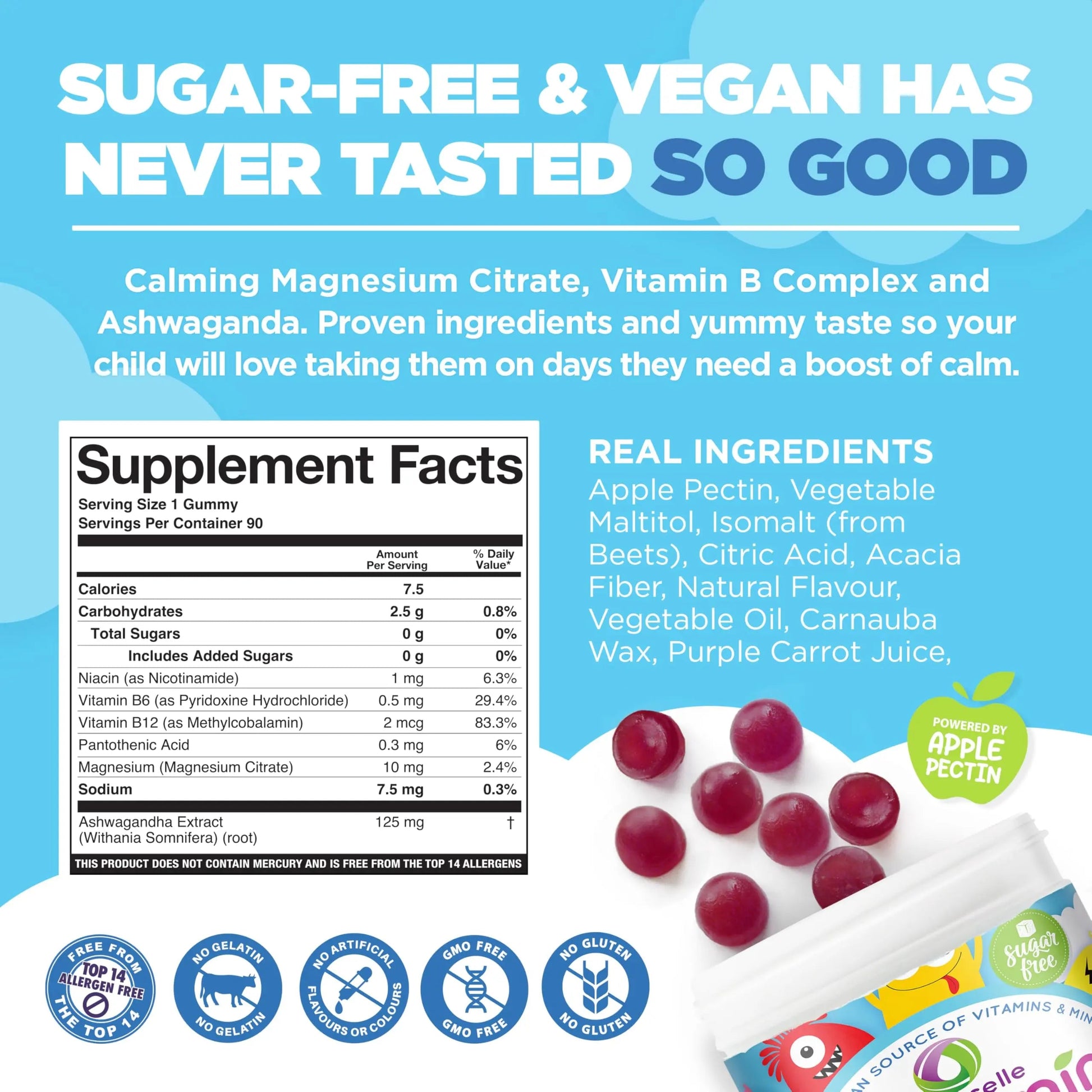 NUTRAMIN Kids Mood Boost Vegan Vitamin Gummy: Calming Magnesium Citrate Supplement for Children with Ashwagandha & Vitamin B Complex to Relax & Focus Nutracelle uk supplements