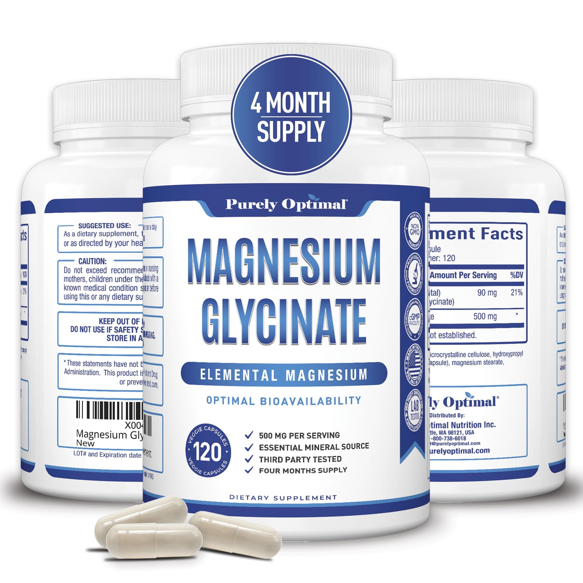 Purely Optimal Magnesium Glycinate 500mg – Sleep Support & Stress Relief – Gentle, High Absorption Magnesium Supplement for Muscle Relaxation, Calm & Nerve Support – 120 Capsules Purely Optimal uk supplements