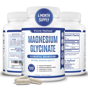 Purely Optimal Magnesium Glycinate 500mg – Sleep Support & Stress Relief – Gentle, High Absorption Magnesium Supplement for Muscle Relaxation, Calm & Nerve Support – 120 Capsules Purely Optimal uk supplements