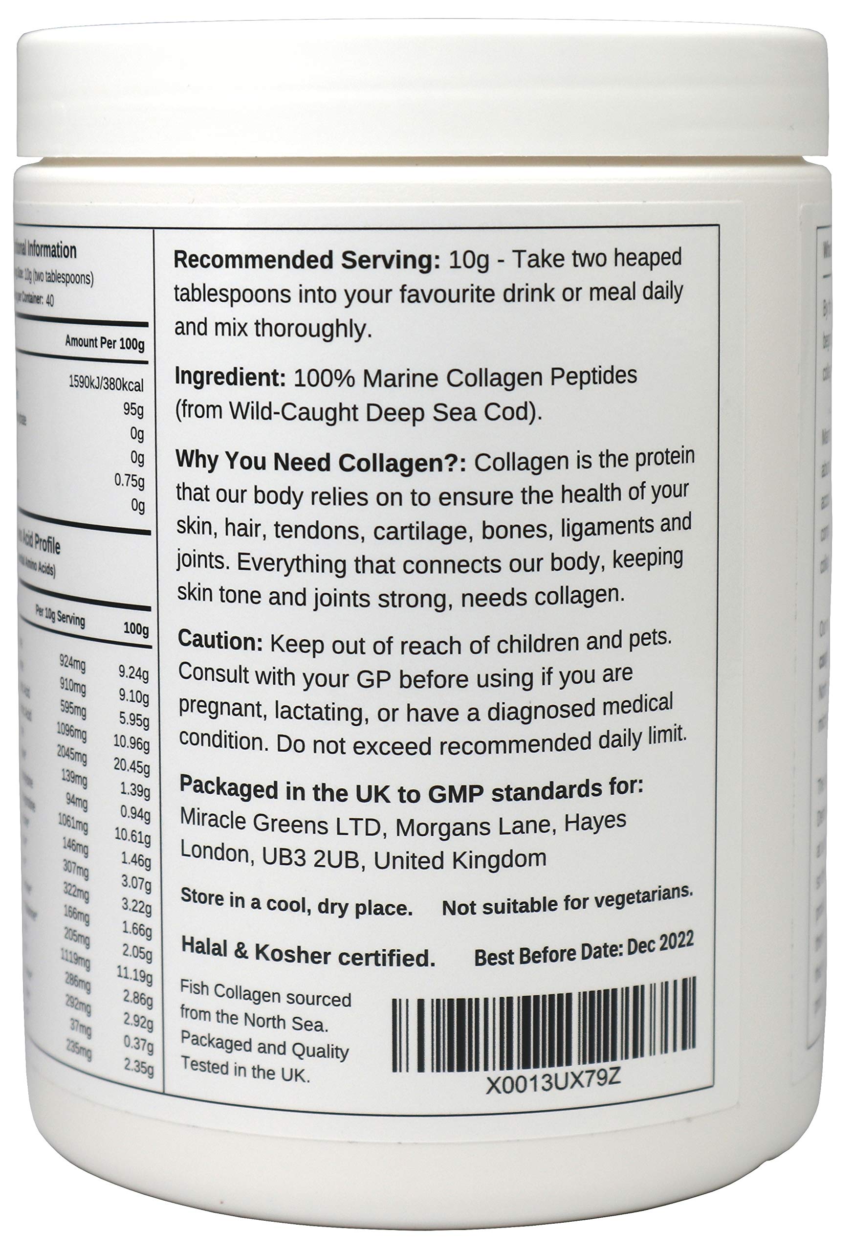Marine Collagen Peptides (400g) | Hydrolysed from Wild Caught North SEA Cod Miracle Greens uk supplements