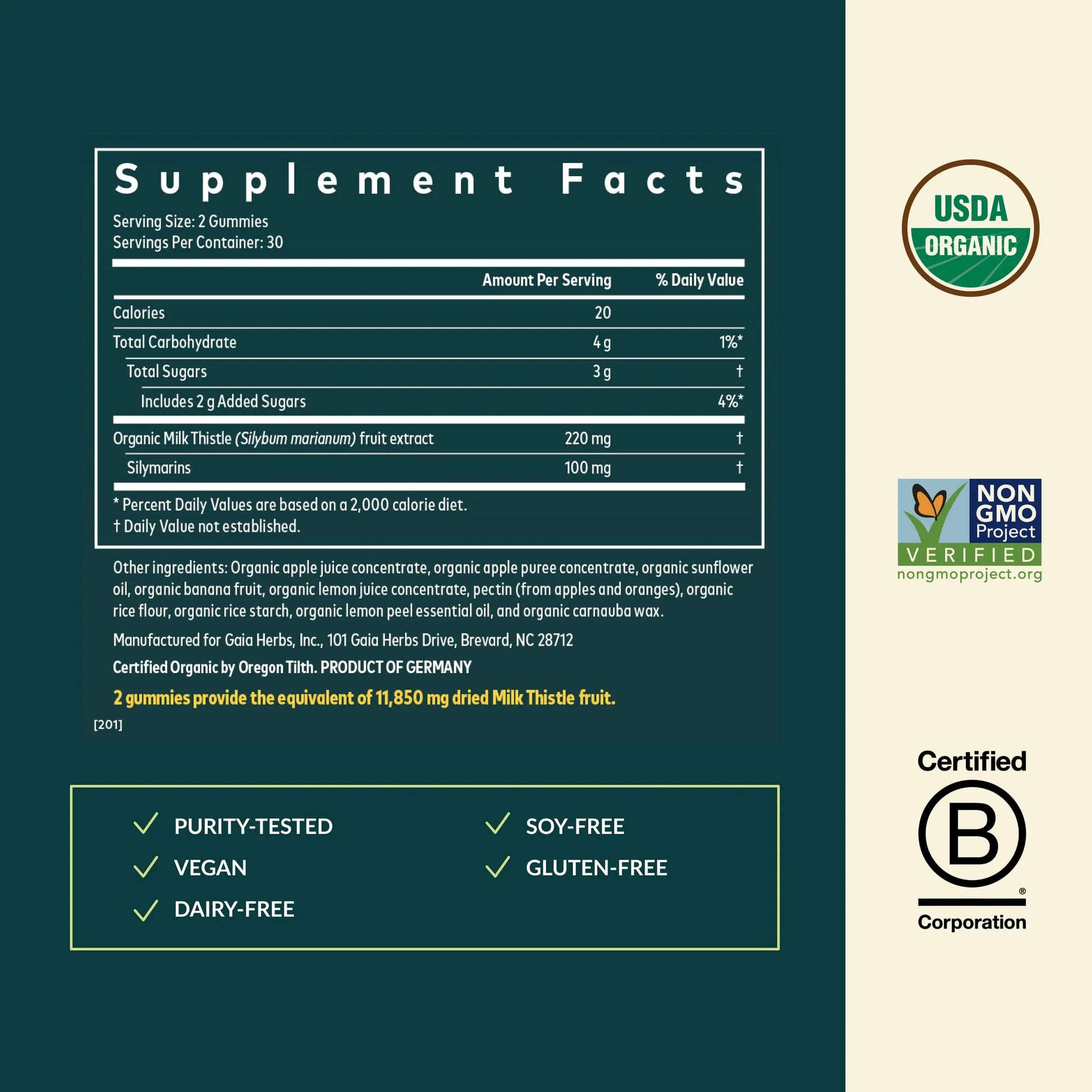 Gaia Herbs Milk Thistle Gummies - Herbal Supplement with Antioxidant Properties for Liver Health & Liver Detox - Lemon Flavored - 60 Vegan Gummies Gaia Herbs uk supplements
