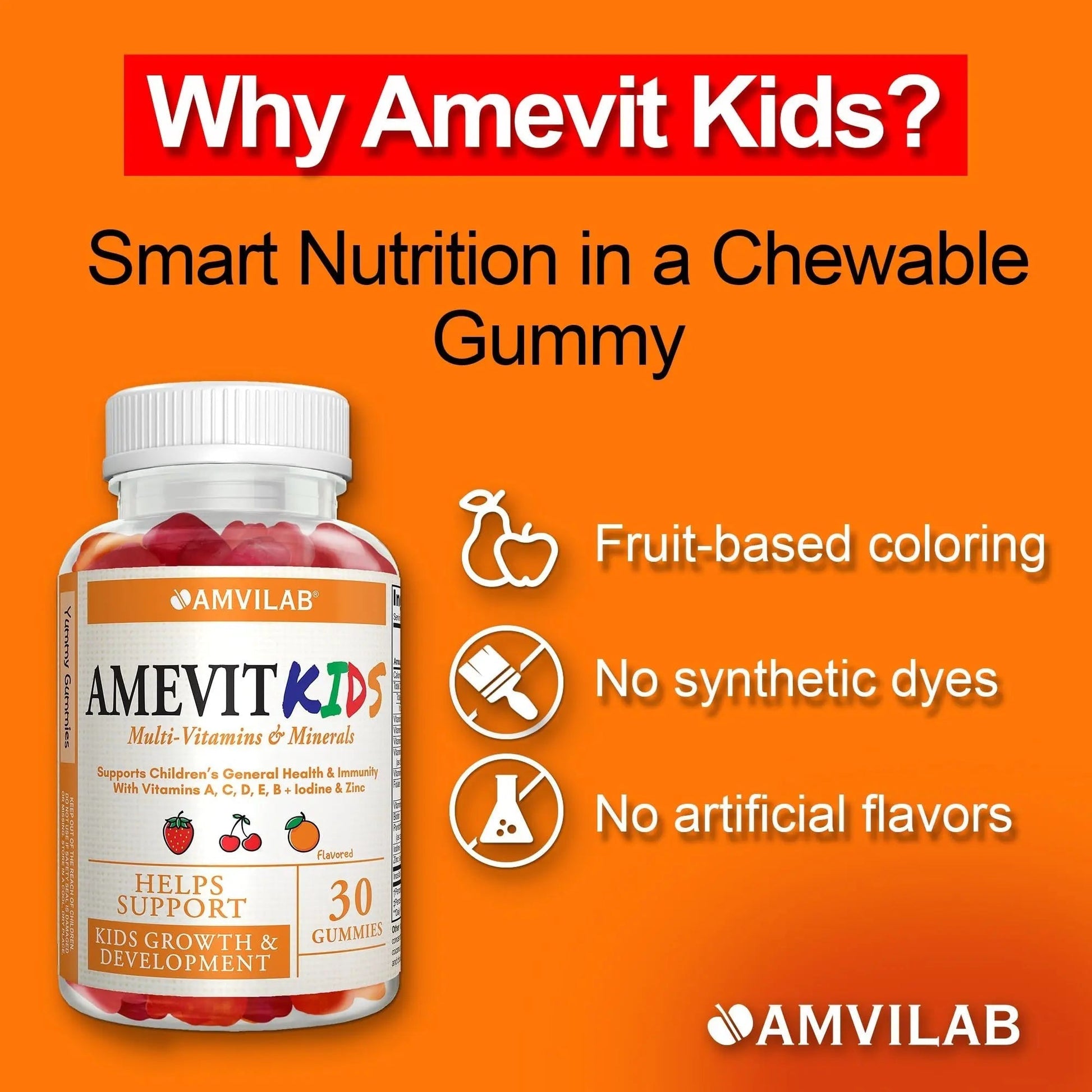 AMVILAB Amevit Kids Gummy Multivitamin – Complete Daily Vitamins for Children – with Essential Nutrients for Growth & Immunity AMVILAB uk supplements