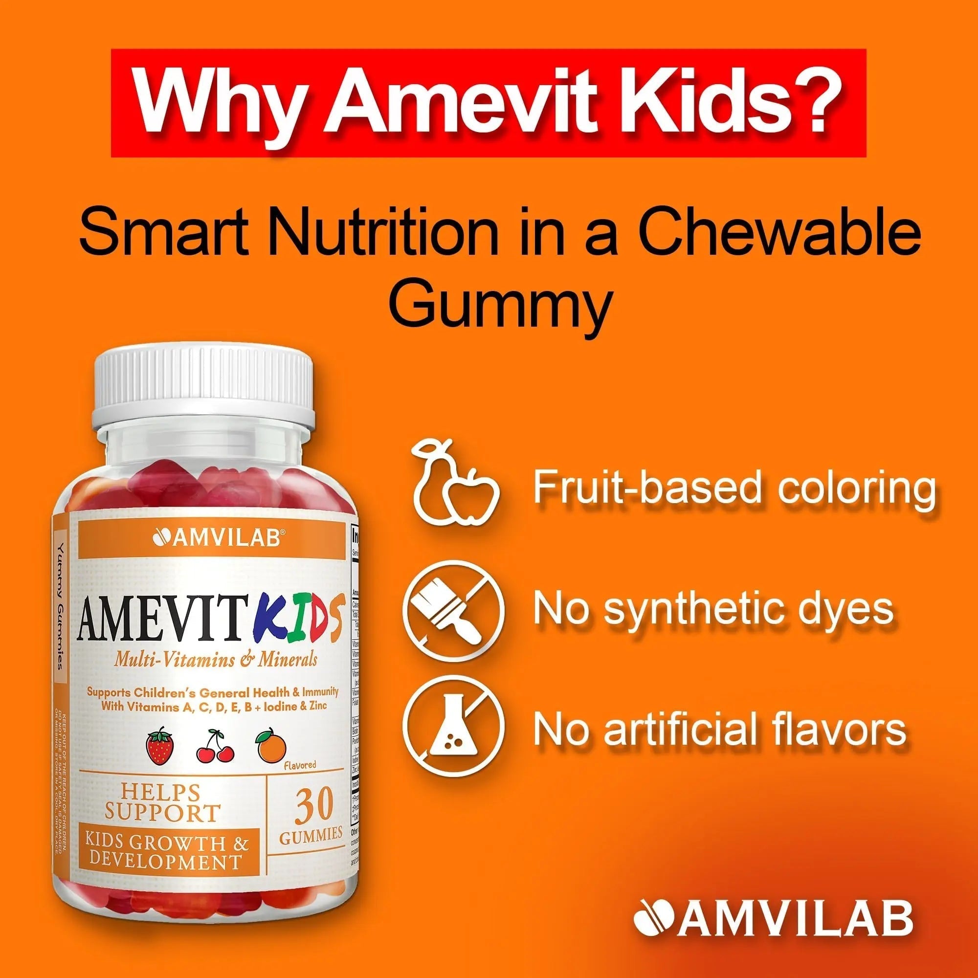 AMVILAB Amevit Kids Gummy Multivitamin – Complete Daily Vitamins for Children – with Essential Nutrients for Growth & Immunity AMVILAB uk supplements
