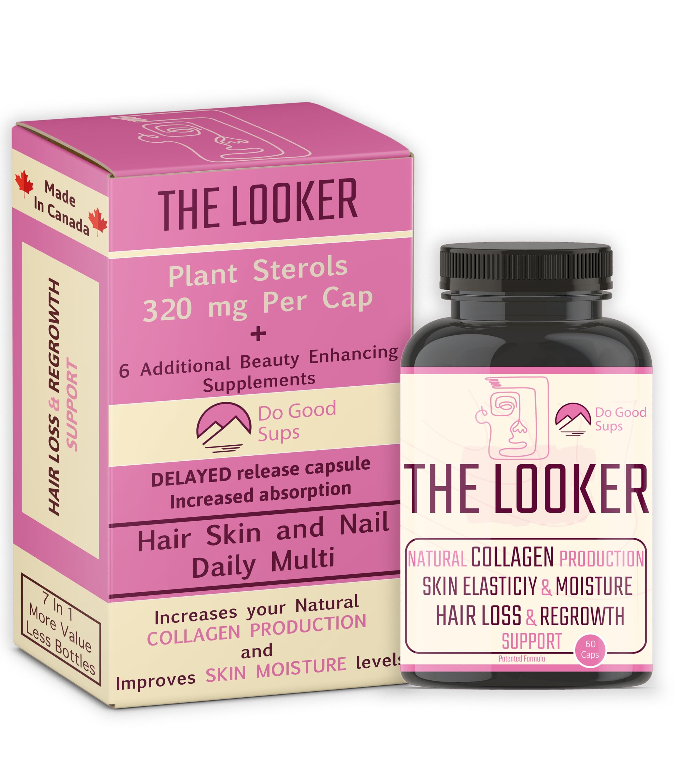 Do Good Sups The Looker 60 Caps- Skin Hair and Nails Vitamins - Natural Collagen Production - Reduces Hair Thinning - Skin Elasticity - Skin Moisture - Plant Sterols Bromelain Zinc Vitamin E Selenium Do Good Sups uk supplements