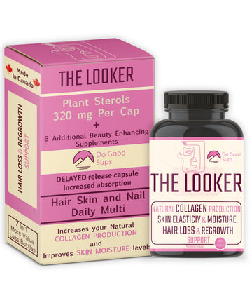 Do Good Sups The Looker 60 Caps- Skin Hair and Nails Vitamins - Natural Collagen Production - Reduces Hair Thinning - Skin Elasticity - Skin Moisture - Plant Sterols Bromelain Zinc Vitamin E Selenium Do Good Sups uk supplements