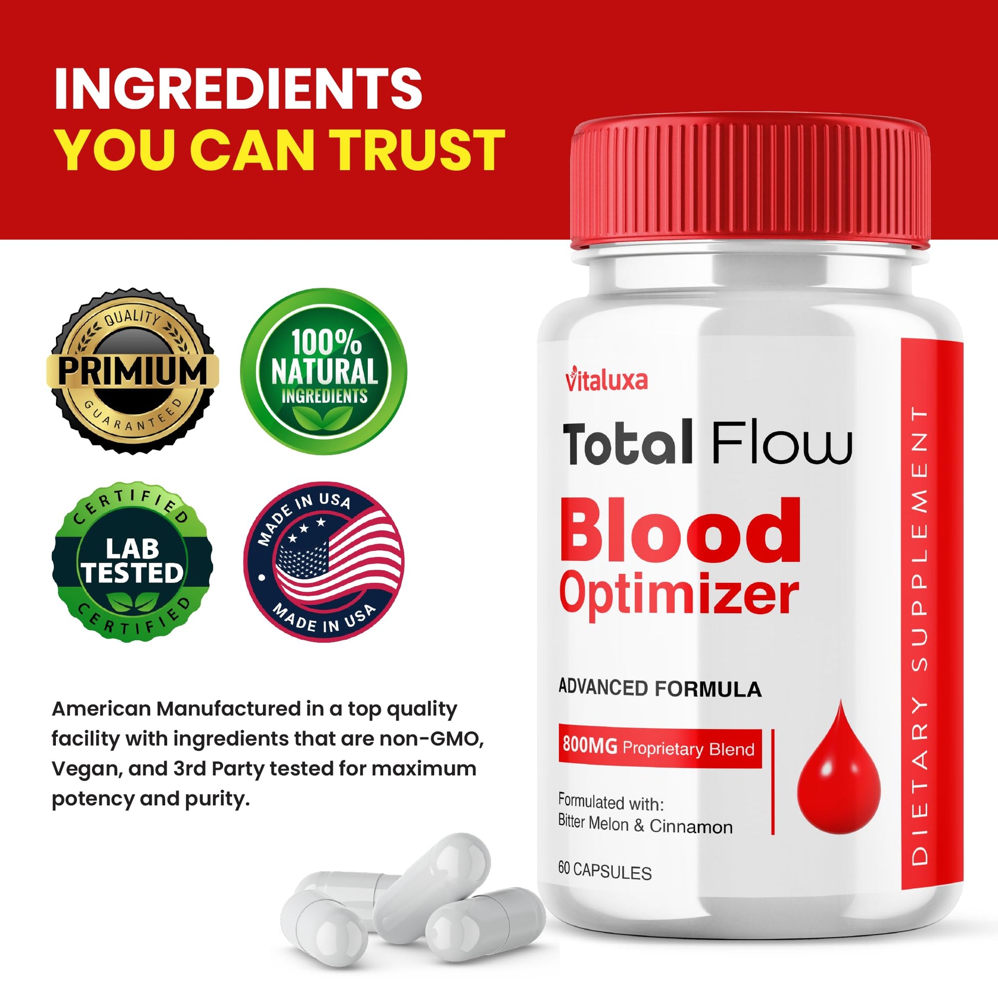 (2 Pack) Total Flow Blood Balance, TotalFlow Blood Support Capsules Supplement Advanced Formula All Natural Optimizer Maximum Strength Daily Health Wellness, TotalFlo Premium Blend Pills (120 Ct) Vitaluxa uk supplements