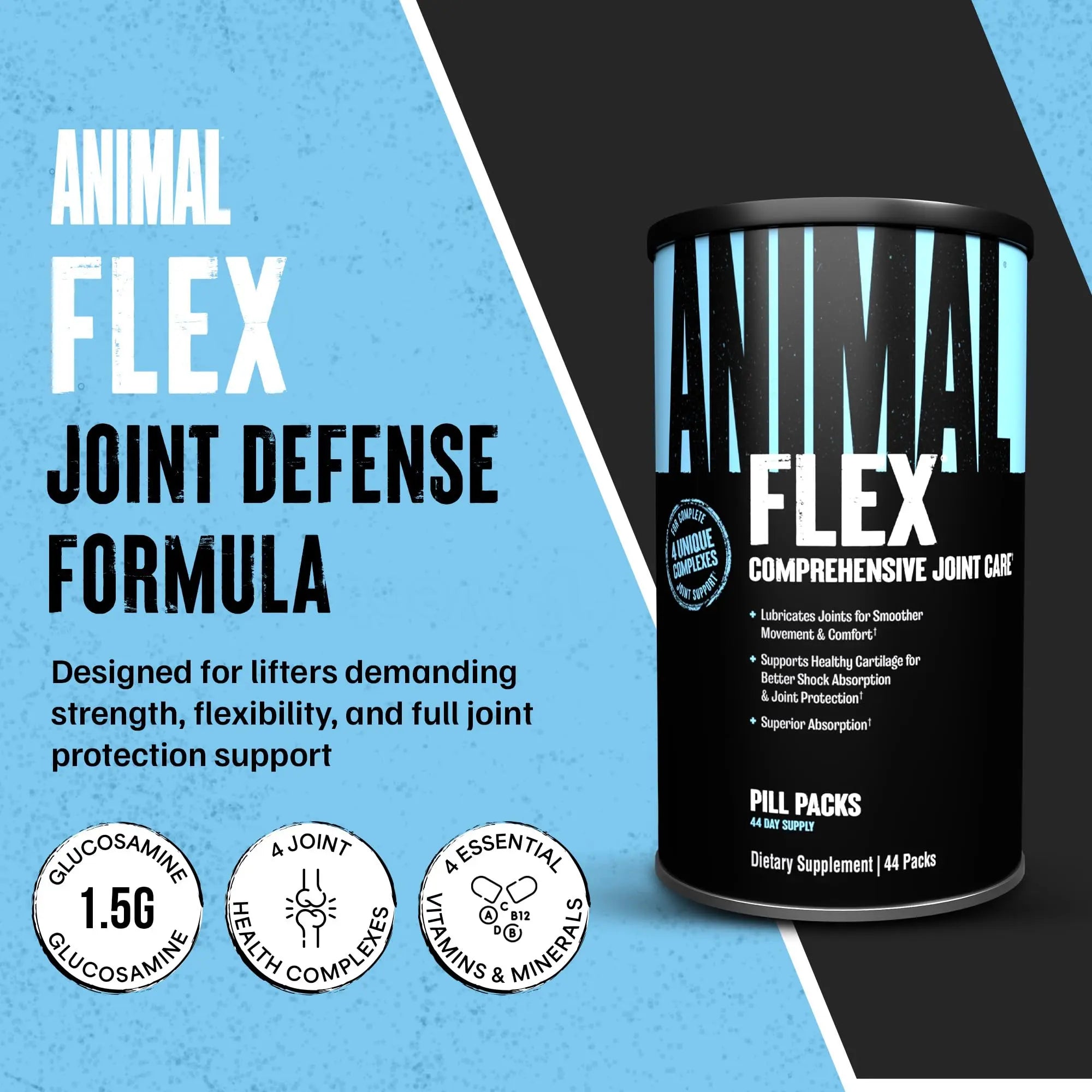 Animal Flex - Glucosamine Chondroitin Joint Supplement for Women and Men Discomfort with Turmeric, MSM, Boswellia for Cartilage, Joint Health, Muscles, Back, Knees, Shoulder, and Hip, 44 Packs Animal uk supplements