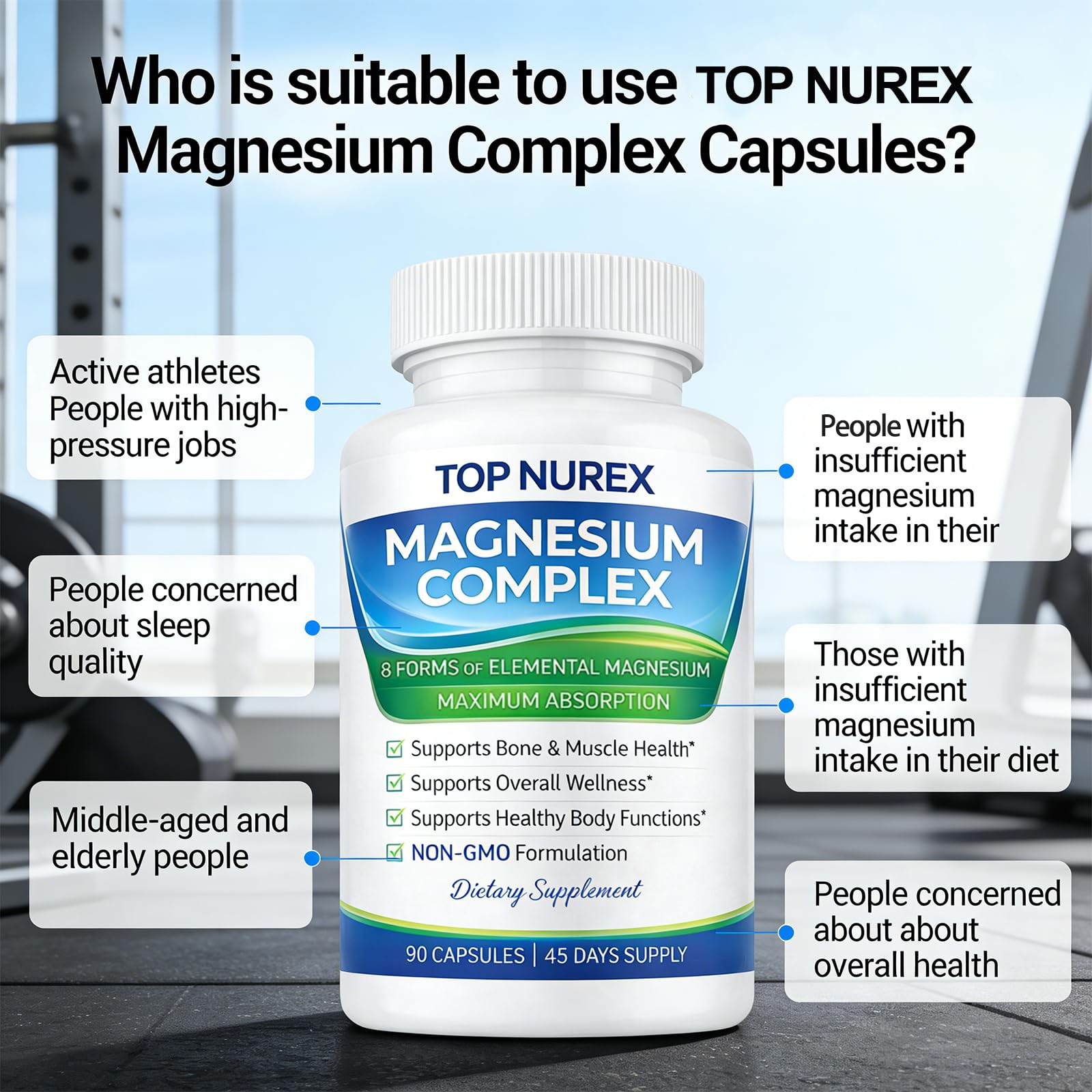Top Nurex Magnesium Complex 1000 mg, 8-Source Magnesium Blend with Glycinate, Citrate, Malate & Taurate, Vegan Formula, Non-GMO, 90 Capsules Top Nurex uk supplements