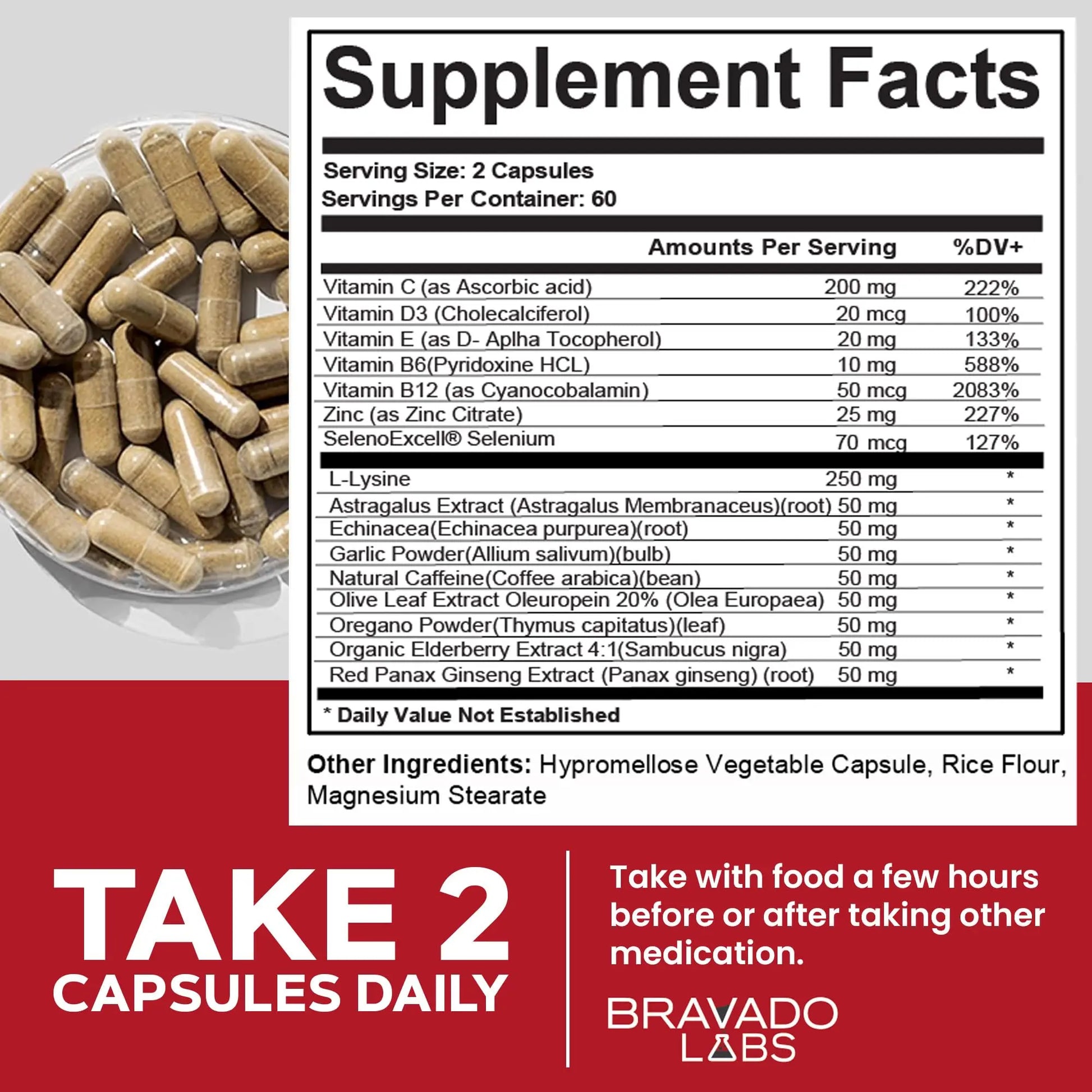 Bravado Labs L-Lysine 250mg Capsules – Immune & Cold Sore Support – Vegan, Non-GMO, Allergen-Free, 3rd-Party Tested Bravado Labs uk supplements