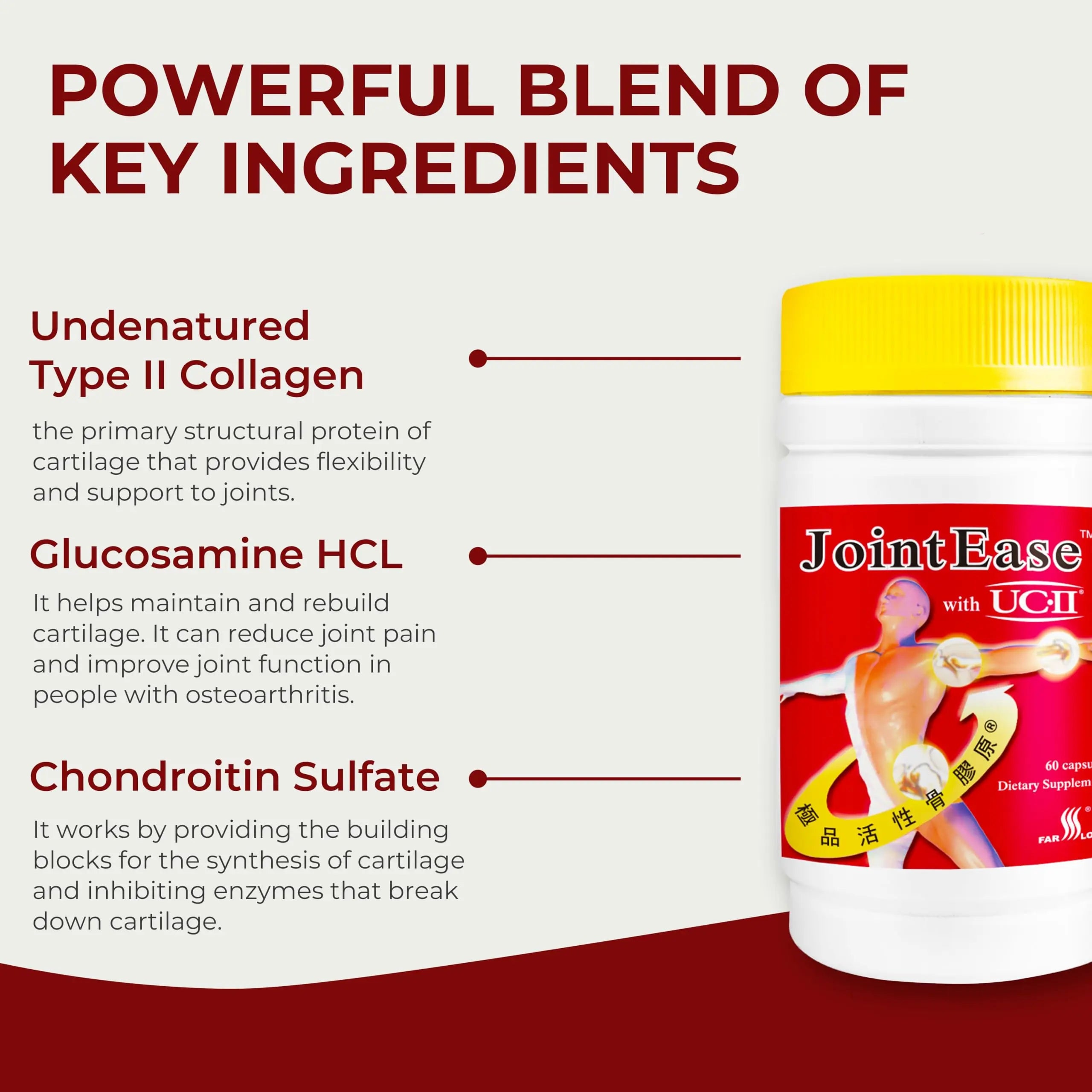 FARLONG JointEase with UC-II, Undenatured Type II Collagen, Glucosamine Hydrochloride, Chondroitin Sulfate, Joint Dietary Supplement | 60 Capsules FAR LONG uk supplements