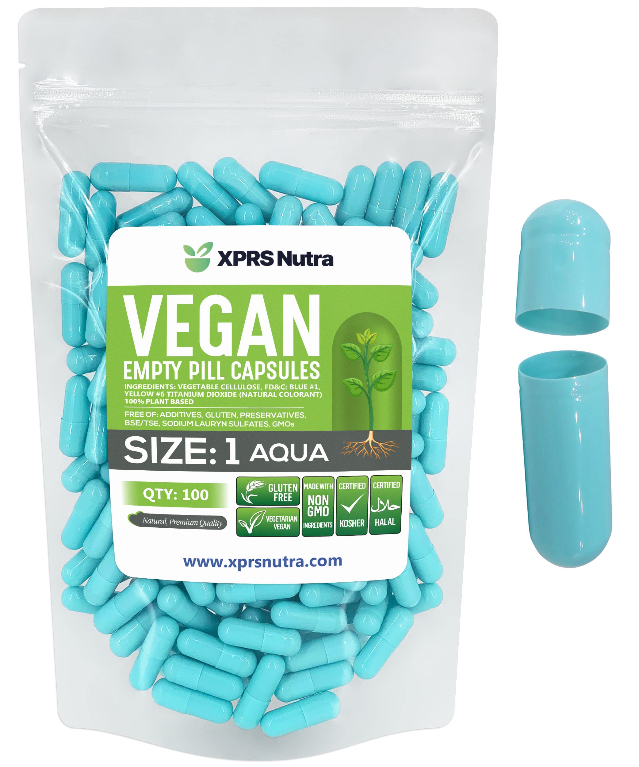 XPRS Nutra Size 1 Empty Capsules - 100 Count Empty Vegan Capsules - Vegetarian Pills - DIY Vegetable Capsule Filling- Veggie Pill Caps for Do-It-Yourself Supplements (Aqua) XPRS Nutra uk supplements