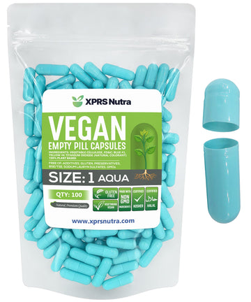 XPRS Nutra Size 1 Empty Capsules - 100 Count Empty Vegan Capsules - Vegetarian Pills - DIY Vegetable Capsule Filling- Veggie Pill Caps for Do-It-Yourself Supplements (Aqua) XPRS Nutra uk supplements