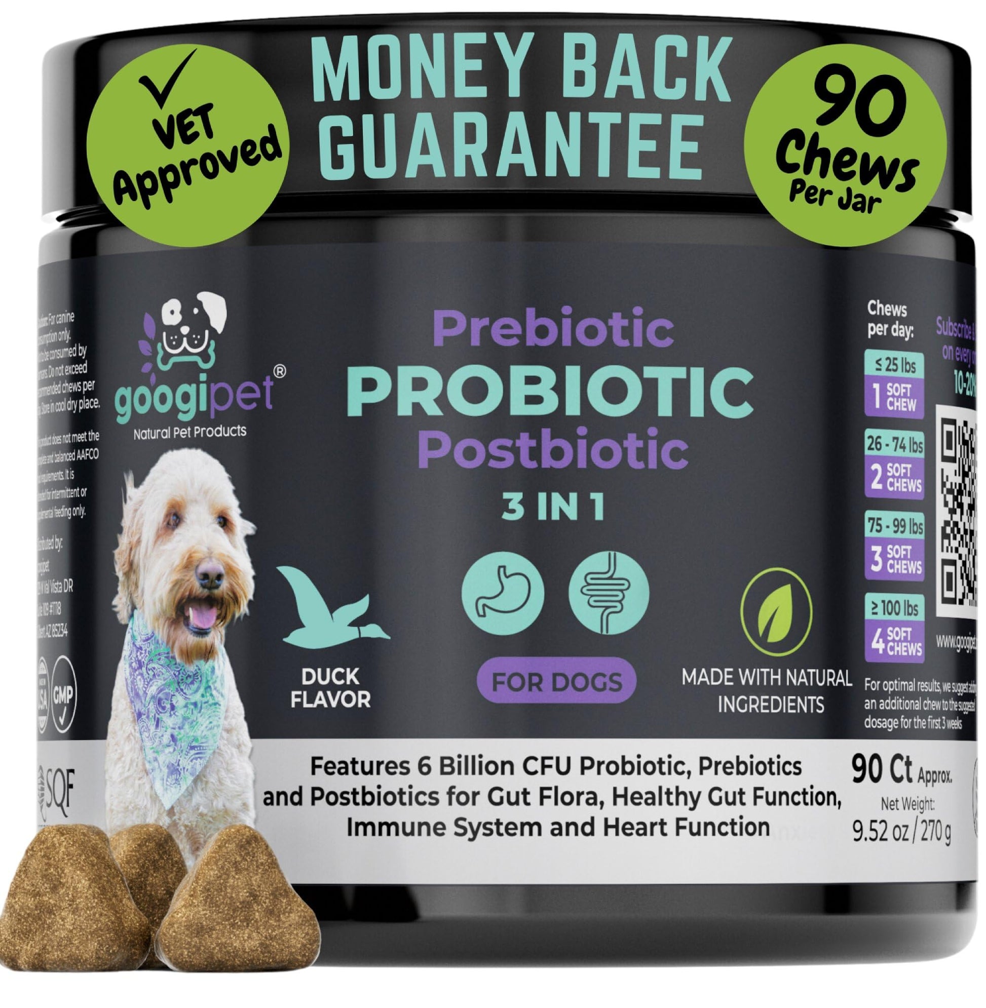 Googipet Probiotics for Dogs Digestive Health - Prebiotics and Probiotics Chews for Dog Yeast Infection Treatment + Digestive Enzymes - Dog Probiotics for Itchy Skin & Ears w/Papaya, Pumpkin, & Fiber GOOGIPET NATURAL PET PRODUCTS uk supplements