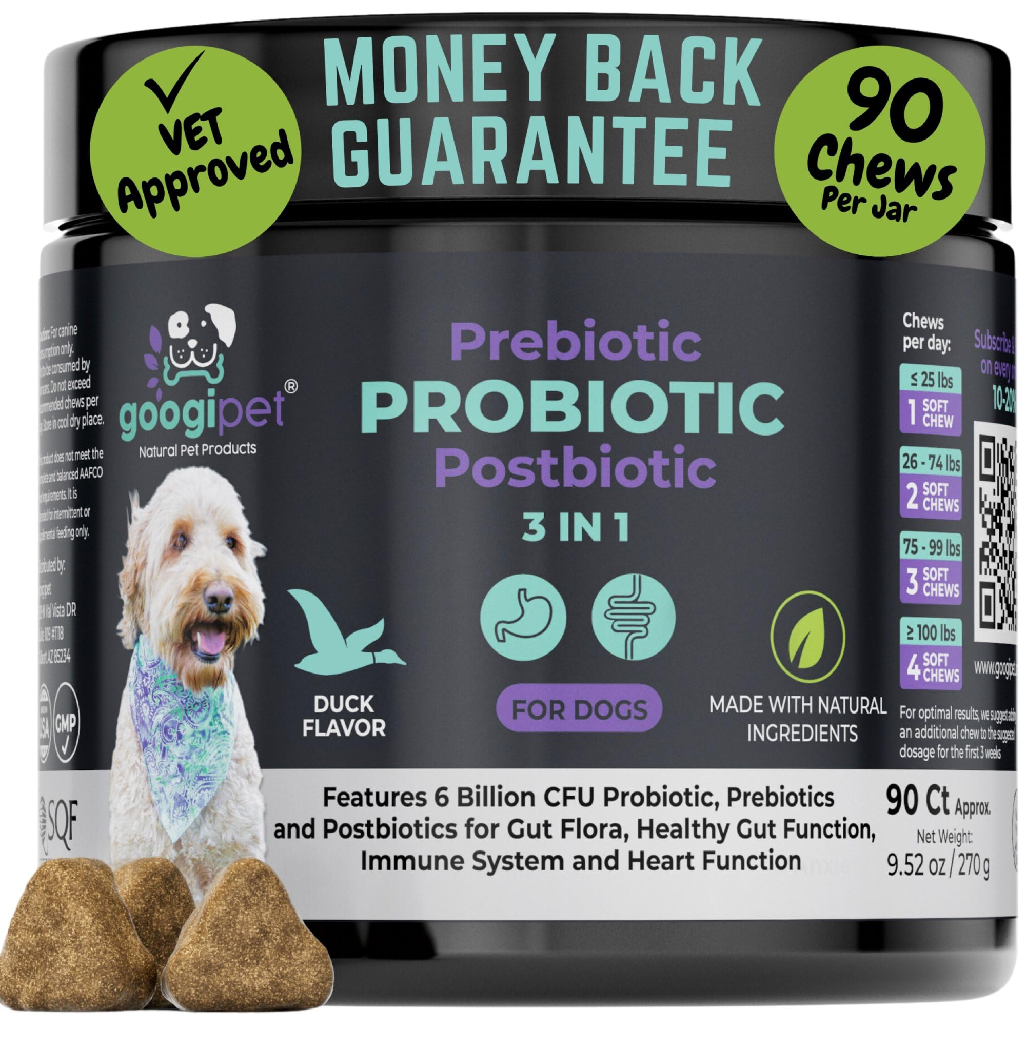 Googipet Probiotics for Dogs Digestive Health - Prebiotics and Probiotics Chews for Dog Yeast Infection Treatment + Digestive Enzymes - Dog Probiotics for Itchy Skin & Ears w/Papaya, Pumpkin, & Fiber GOOGIPET NATURAL PET PRODUCTS uk supplements