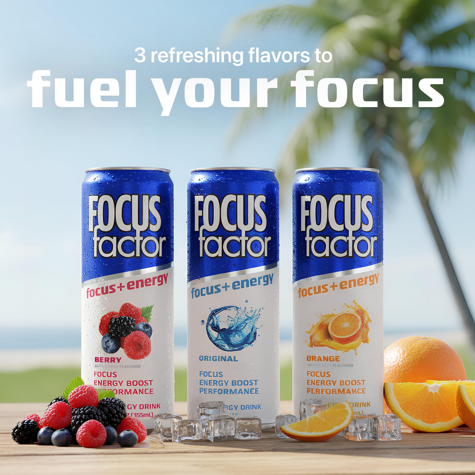 Focus Factor Energy Drink - 12 x 355ml Cans (Berry Flavour) - with Focus + Energy - Lightly Carbonated, Sugar Free, Low Calorie with Vitamin B6 & Vitamin B12 Focus Factor uk supplements