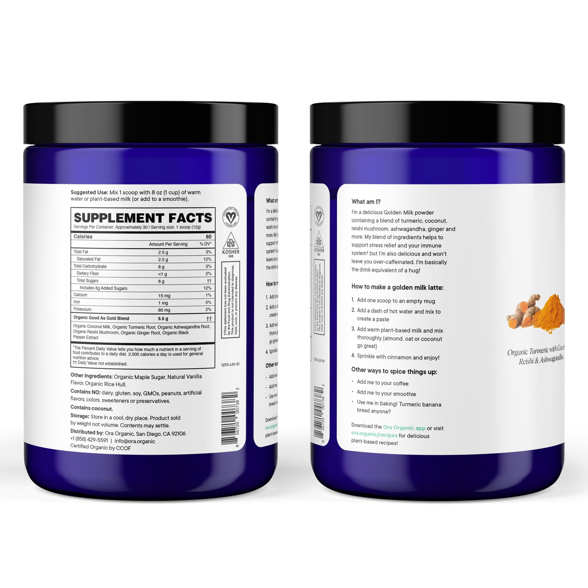 Ora Organic Golden Milk Powder - Ayurvedic Turmeric Powder with Organic Adaptogens - Ashwagandha, Reishi and Ginger | Organic, Gluten-Free, Soy-Free, Vegan, Non-GMO - Maple & Vanilla, 30 Servings Ora Organic uk supplements