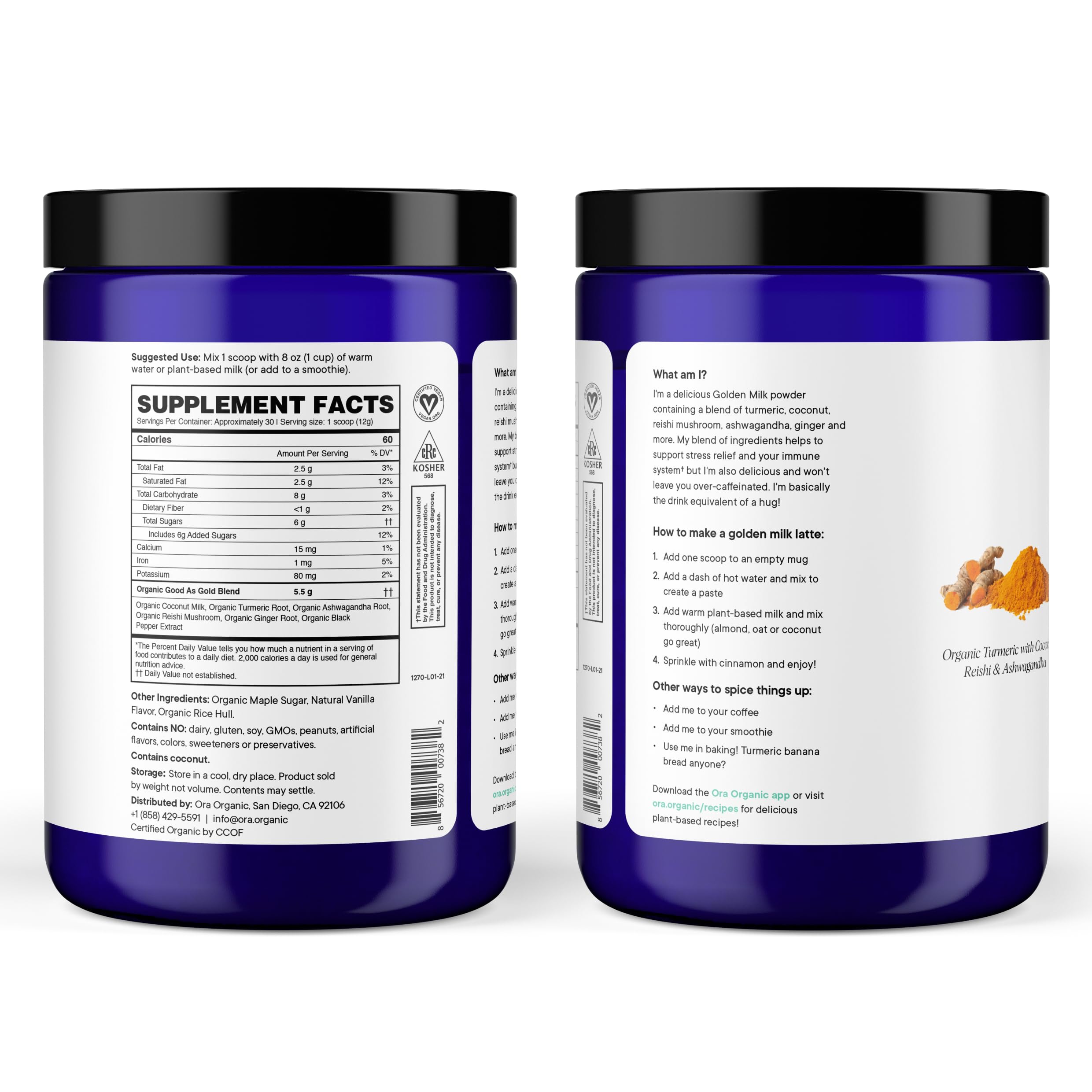 Ora Organic Golden Milk Powder - Ayurvedic Turmeric Powder with Organic Adaptogens - Ashwagandha, Reishi and Ginger | Organic, Gluten-Free, Soy-Free, Vegan, Non-GMO - Maple & Vanilla, 30 Servings Ora Organic uk supplements