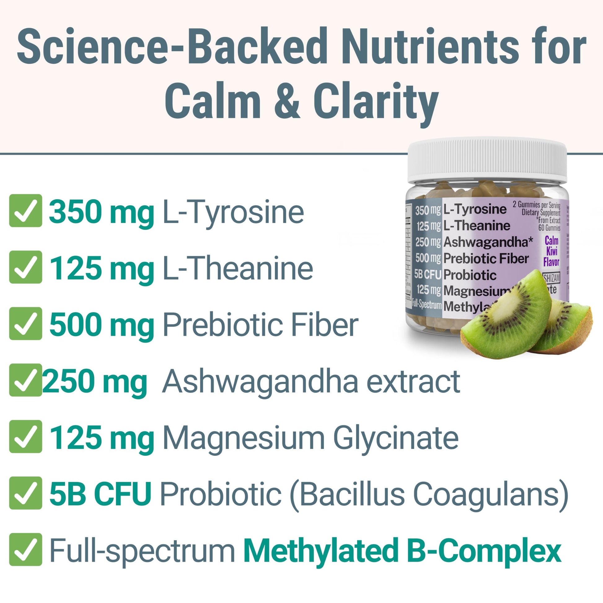 L-Tyrosine L-Theanine Methylated Vitamin B Complex Magnesium Glycinate Probiotic Fiber for Kids Adults Men Women w. Chicory Root Inulin 5-MTHF B12 P5P B6 B9 B5 B3 Powder Capsule Pill Supplement Alt SHIZAM uk supplements