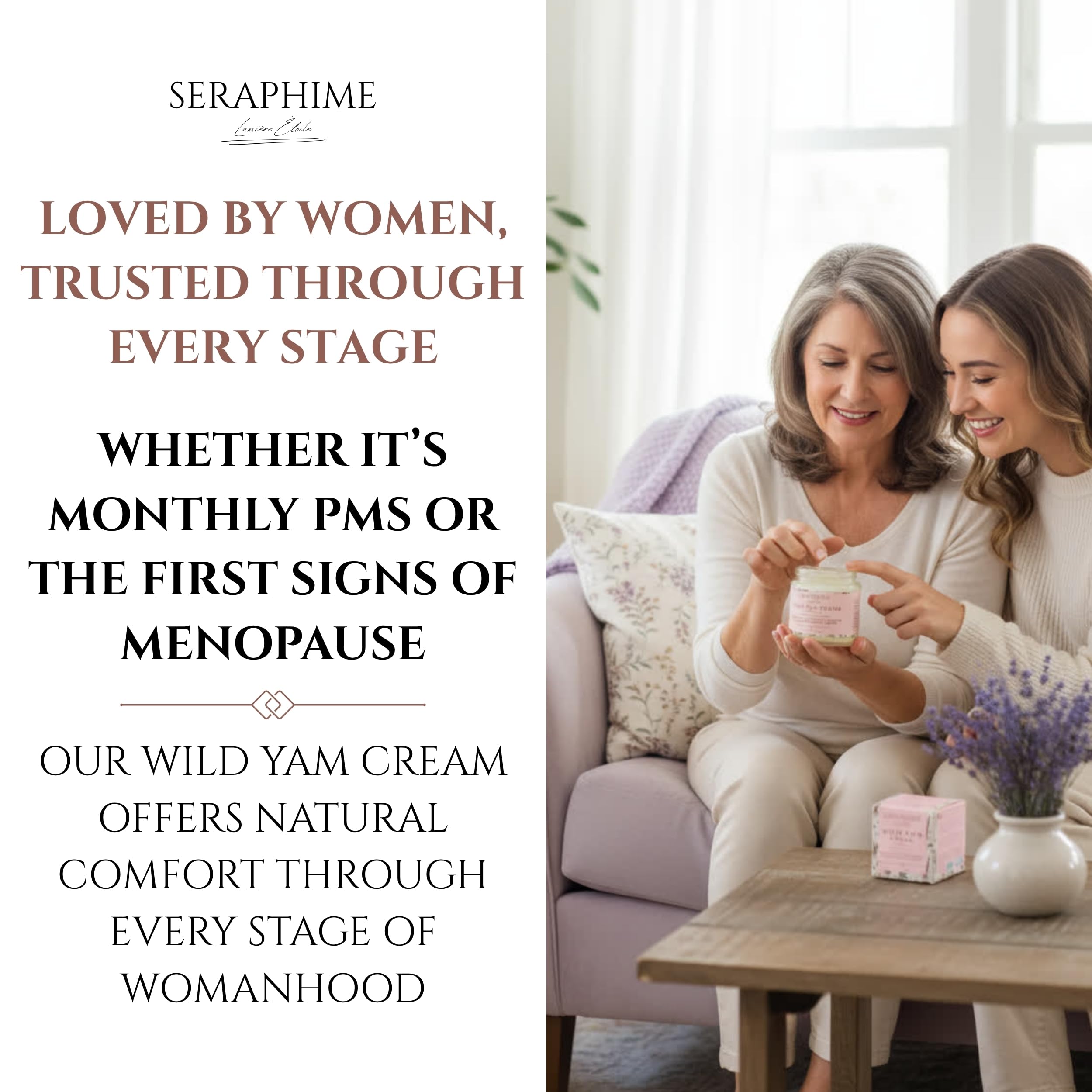 Seraphime Wild Yam Cream for Hormone Balance - Gift for Mom - Menopause and PMS Support for Women - Wild Yam Balancing Cream - Hot Flashes, Night Sweats, Mood Swings, Low Energy - Lavender 4oz Seraphime uk supplements