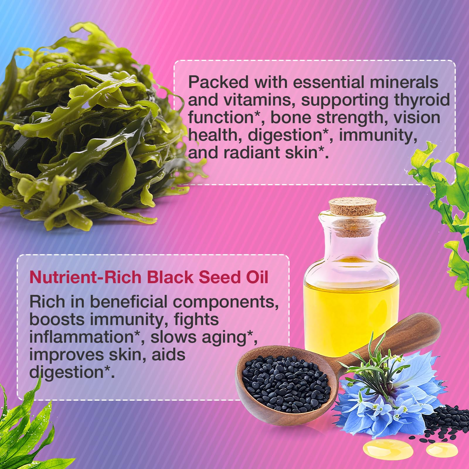 MSLOTAL Irish Sea Moss Gummies with Black Seed Oil, Ashwagandha Bladderwrack and Burdock Root, Organic Sea Moss Gummies for Women and Men with Shilajit, Immune Support, Vegan, 120 Gummies Totalss MSLOTAL uk supplements