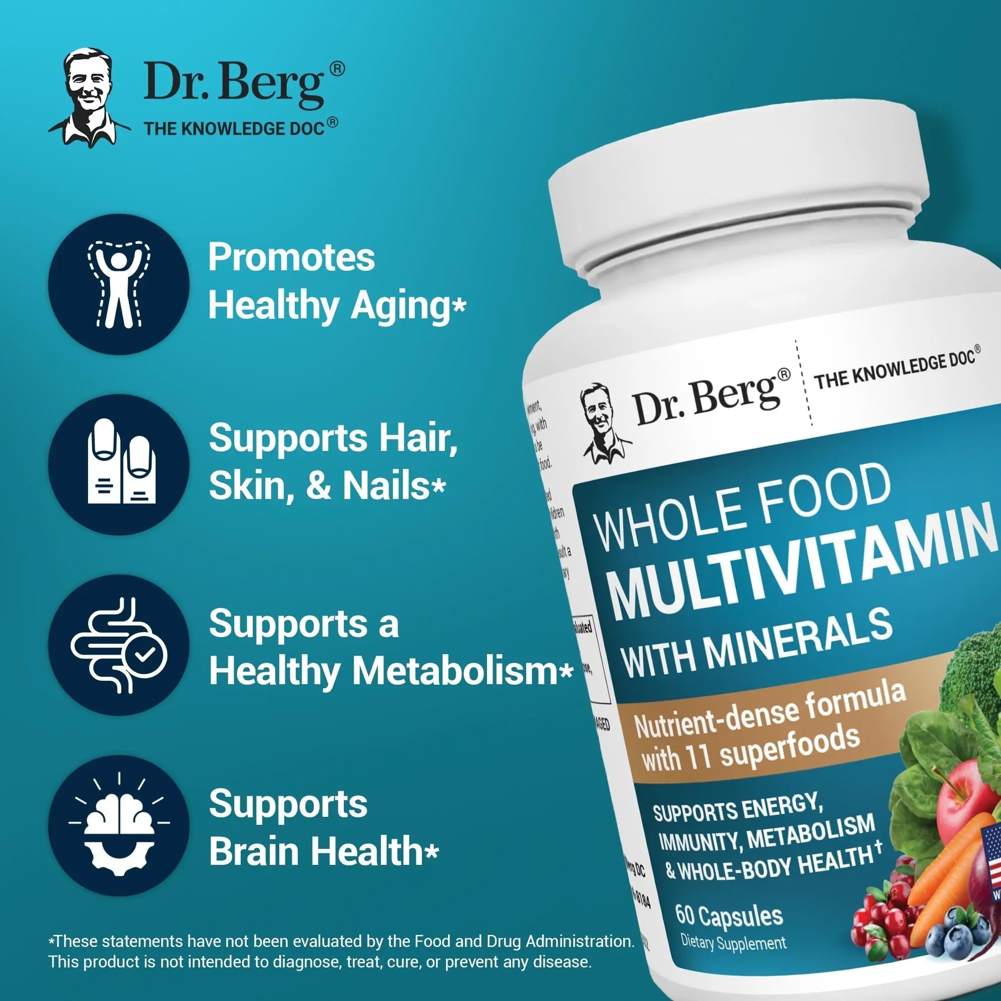 Dr. Berg Whole Food Multivitamin with Minerals - Daily Multivitamin for Men and Women - Includes Premium Whole Food Fruits and Vegetable Blend Dr. Berg Nutritionals uk supplements