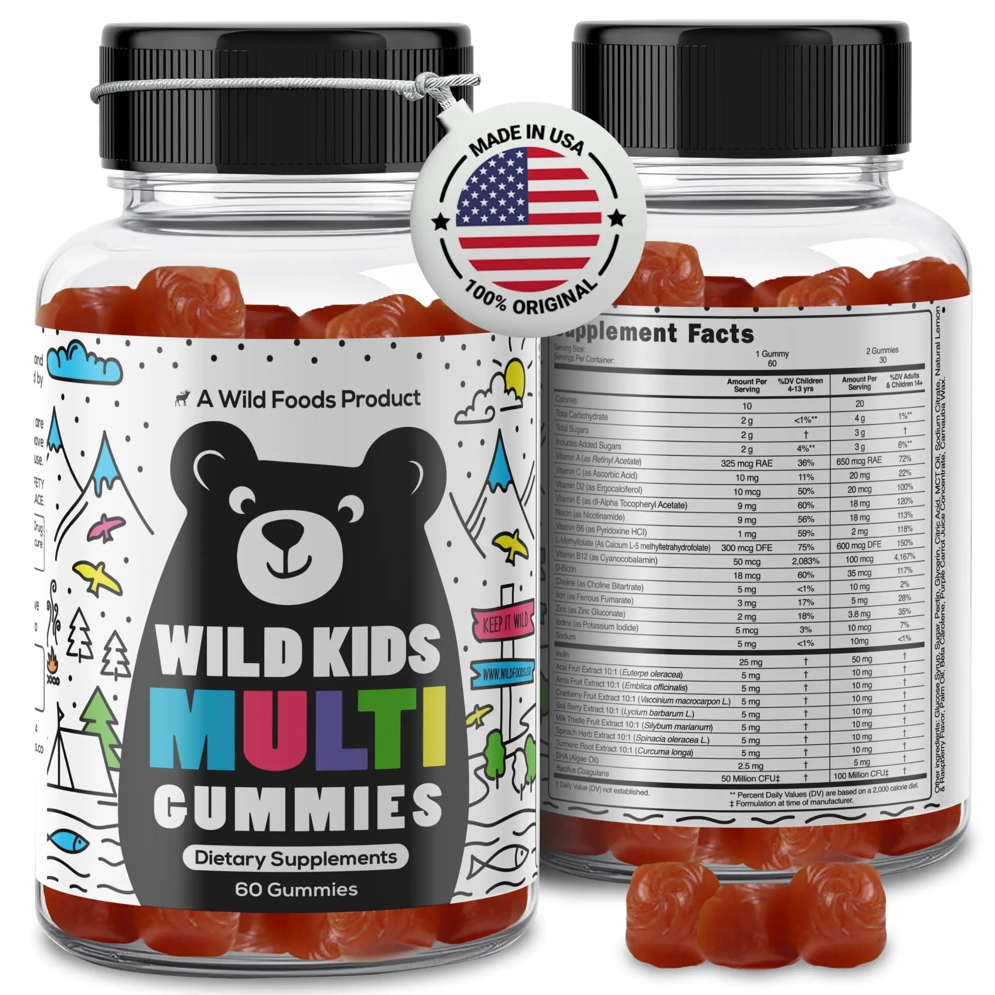 Wild Foods Kids Multivitamin Gummies – Natural Skin, Immune & Bones Support with Kids Vitamins A, C, D, E, B12, Iron & DHA Wild Foods uk supplements