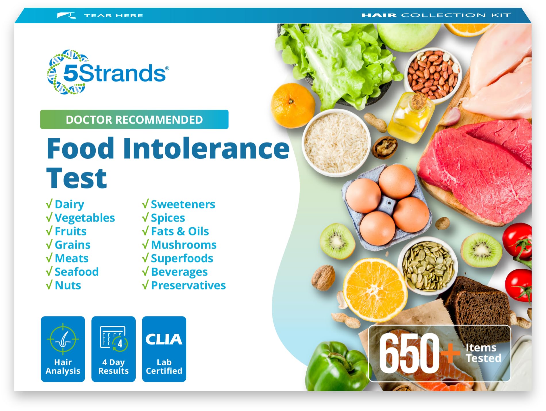 5Strands Food Intolerance Test, Accurate Hair Analysis, 658 Items Tested, at Home Food Sensitivity Test Kit for Adults & Kids, Gut Health Test, Results in 4 Days 5Strands uk supplements