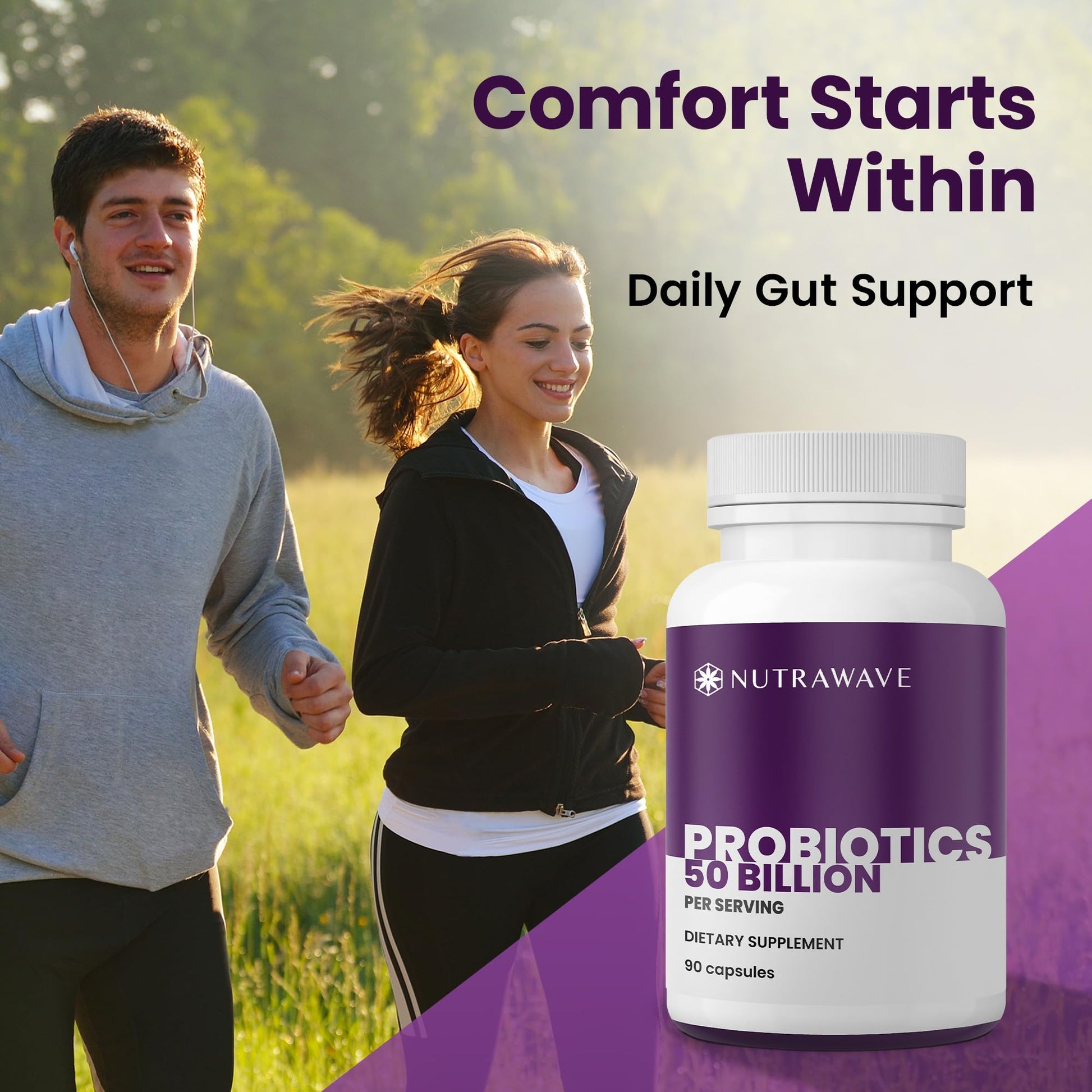 Nutrawave 50 Billion Probiotics for Women & Men, 15 Strains Active Culture. Relieves Bloating & Constipation, Improved Digestion & Gut Health Supplement, Vegan. 60 Powerful Small Capsules. Nutra Wave uk supplements