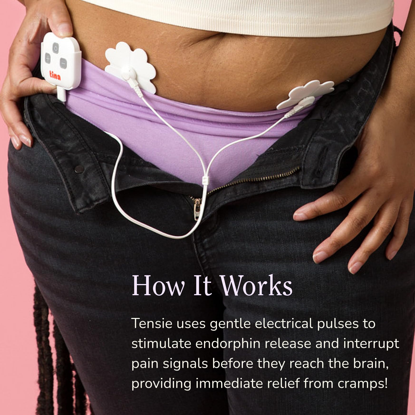Tensie | Portable Period Pain Relief Device | 30 Gentle, Adjustable Levels for Drug-Free Menstrual Cramp or Lower Back Pain Relief | 10-Hour Battery Life, Rechargeable | Instant Period Cramp Relief TINA uk supplements